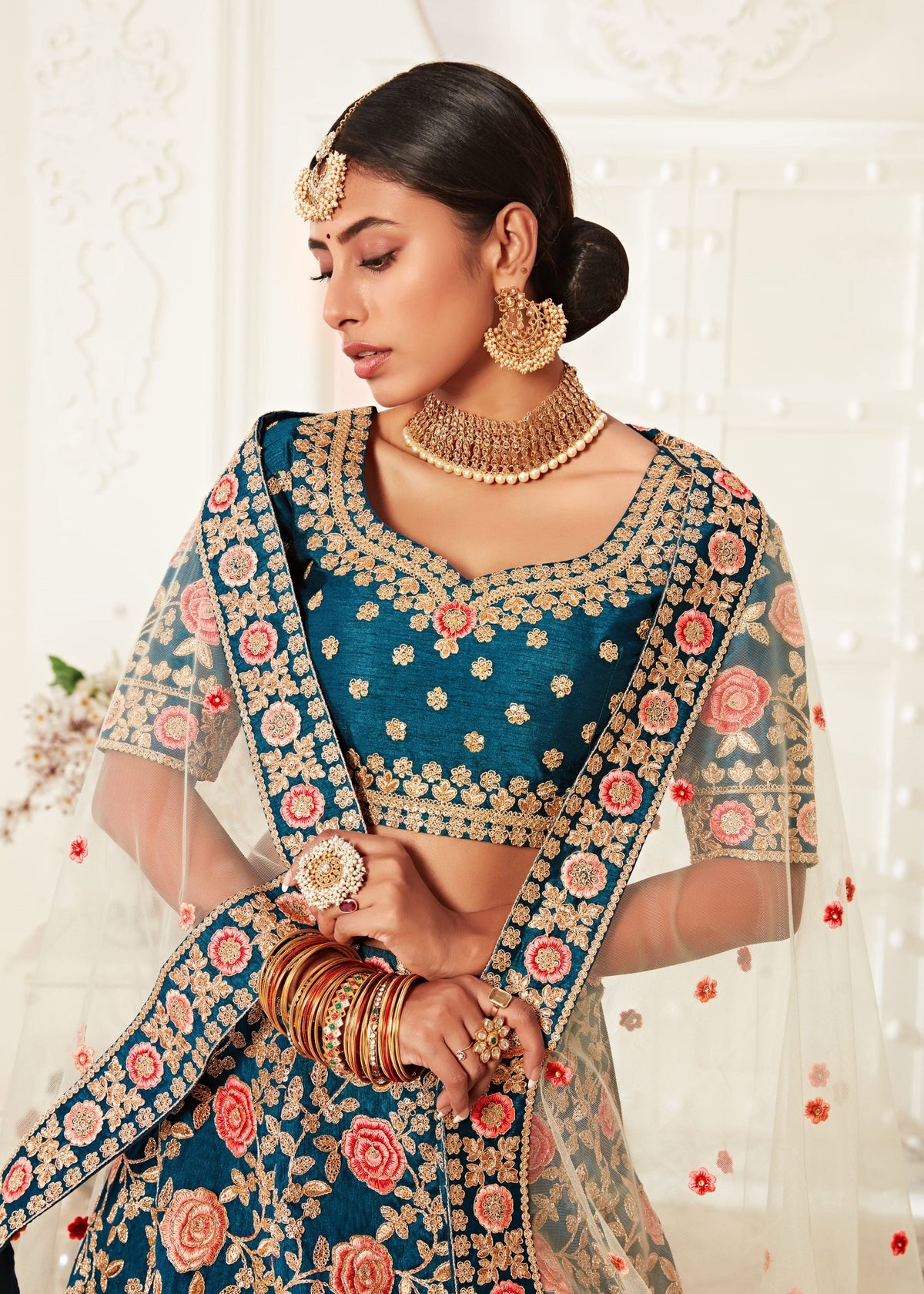 Blue Lehenga Choli With Thread, Zari, Dori And Sequins Embroidery Work