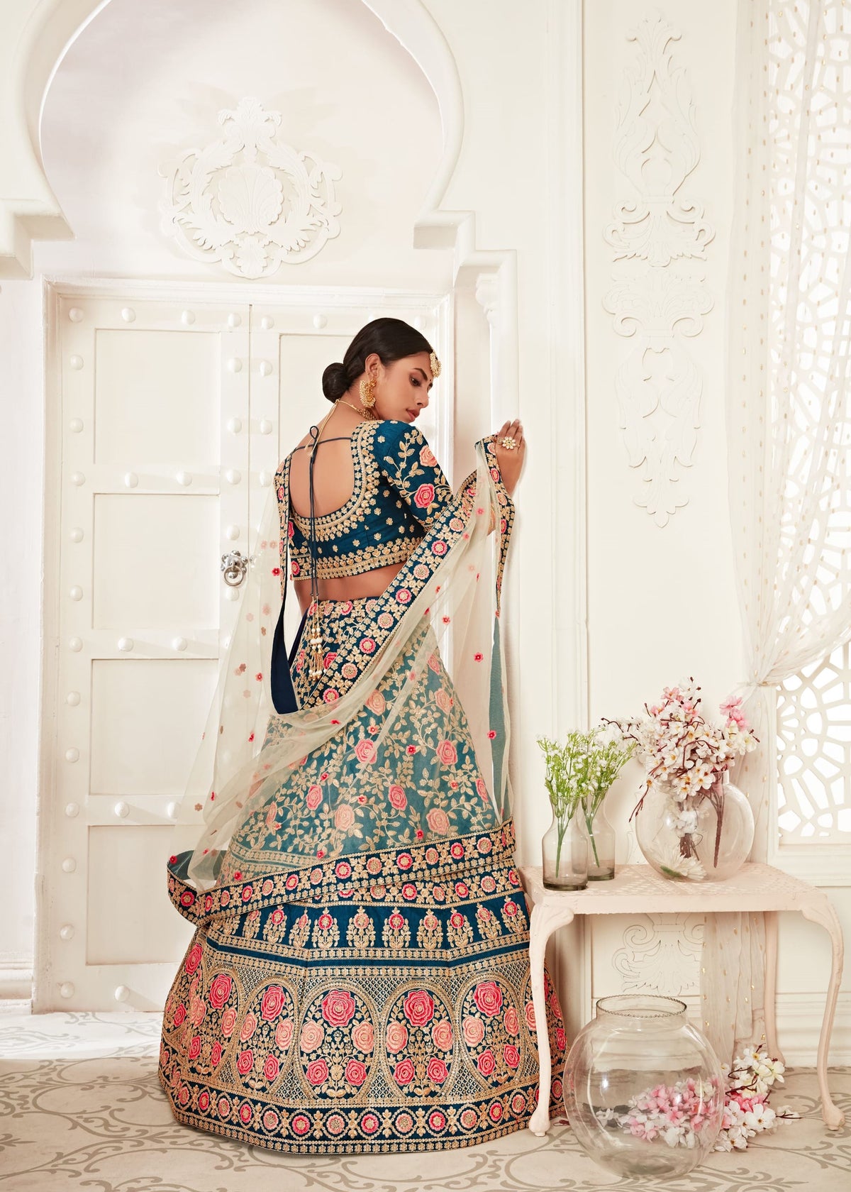 Blue Lehenga Choli With Thread, Zari, Dori And Sequins Embroidery Work