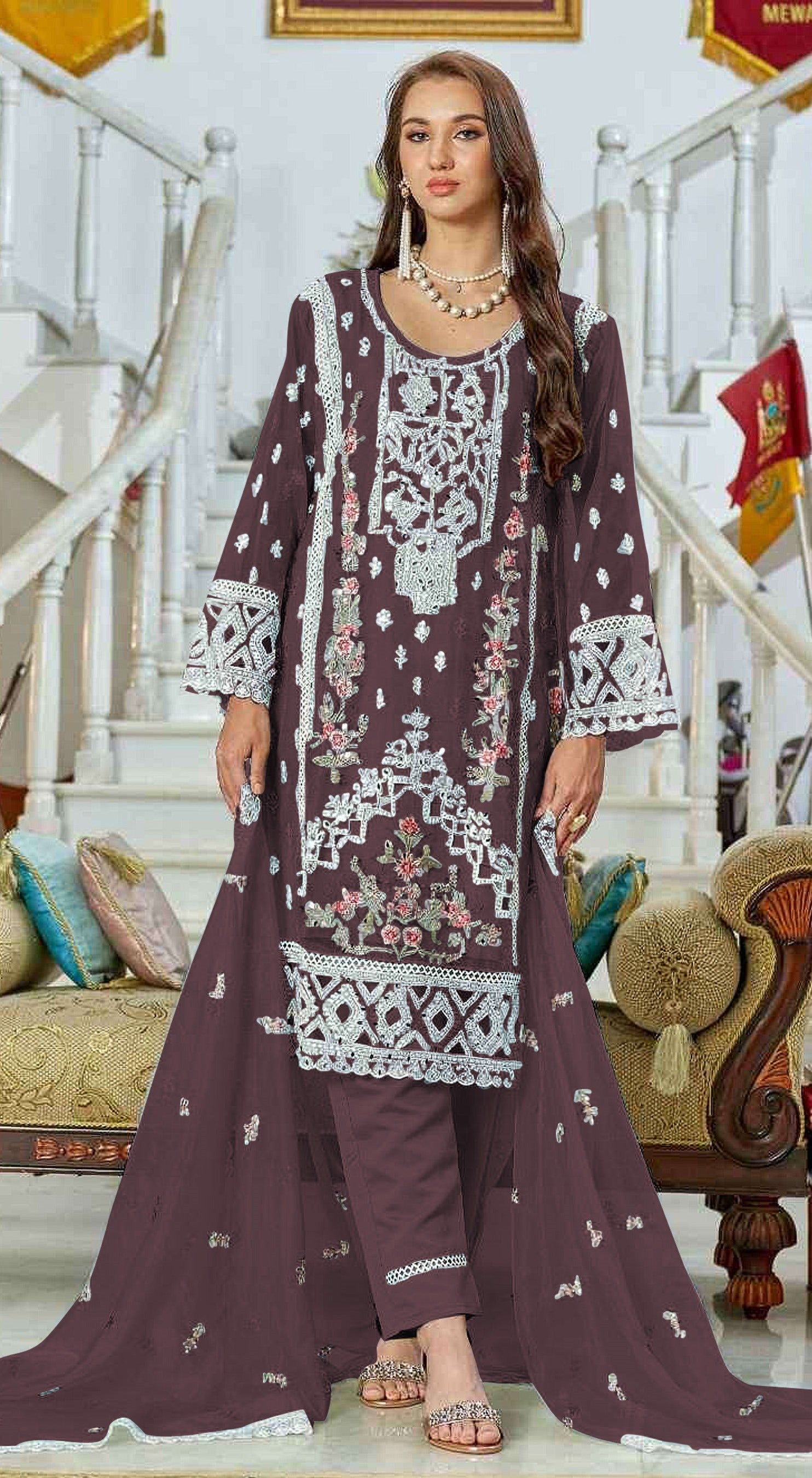 Brown Pakistani Salwar Suit With Heavy Embroidery Work
