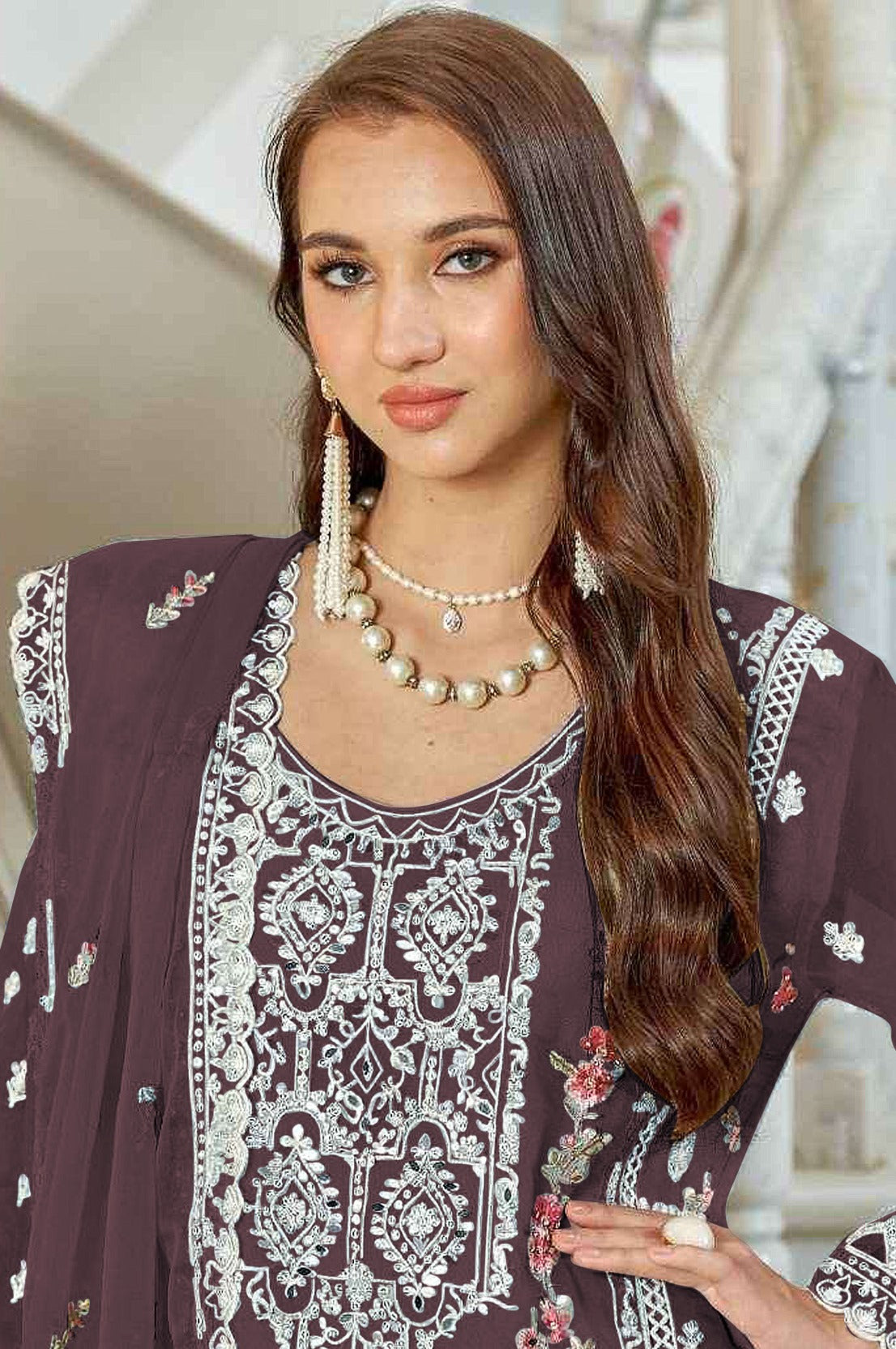 Brown Pakistani Salwar Suit With Heavy Embroidery Work