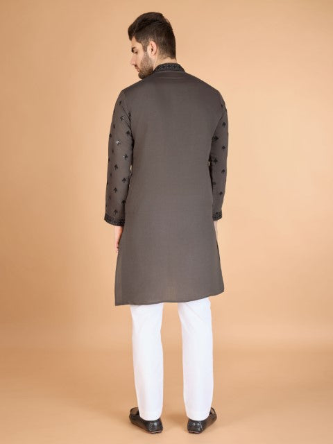 Brown Viscose Silk Ethnic Kurta with Dupatta for Ceremonial Look