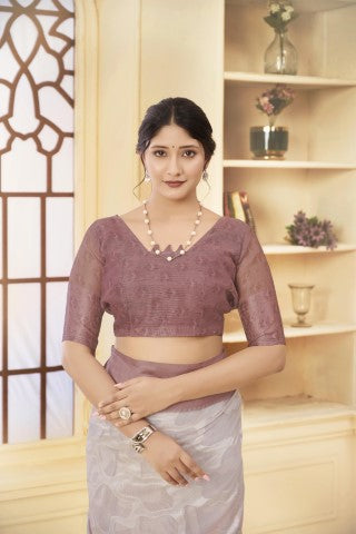 Brown Woven Jacquard Designer With Printed Rich Silk Stylish Ceremonial Saree