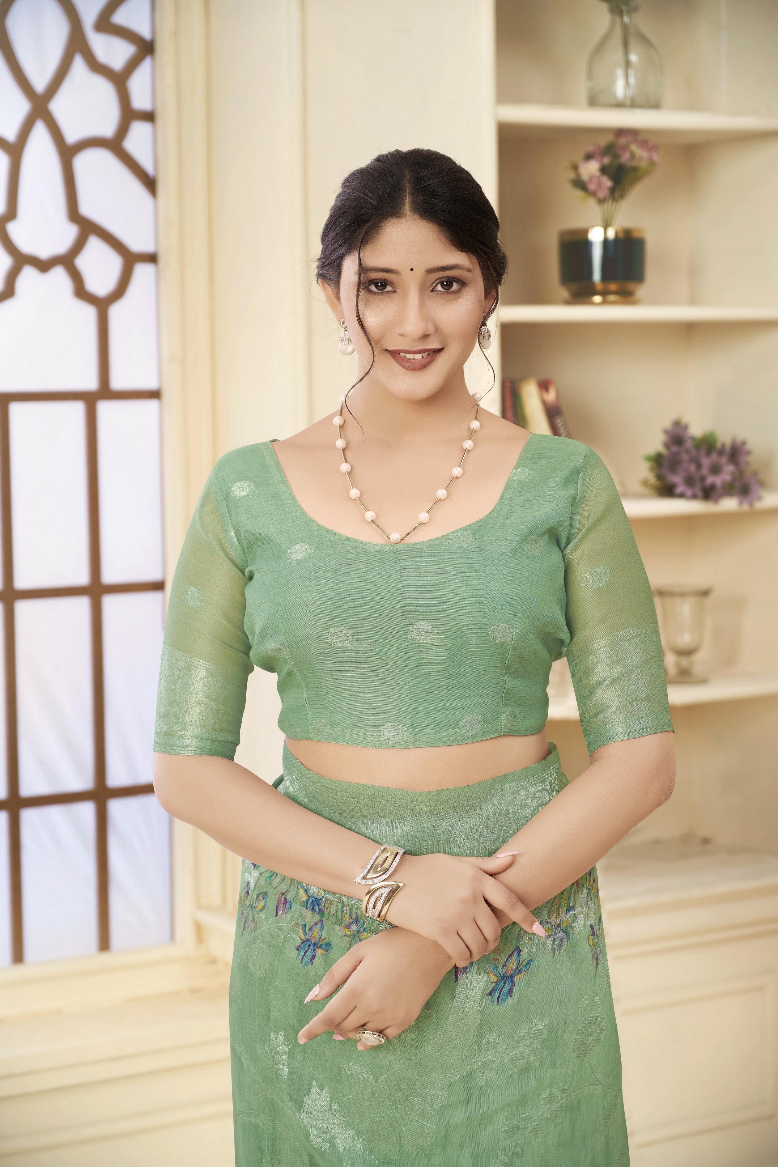 Green Woven Jacquard Designer With Printed Rich Silk Stylish Ceremonial Saree