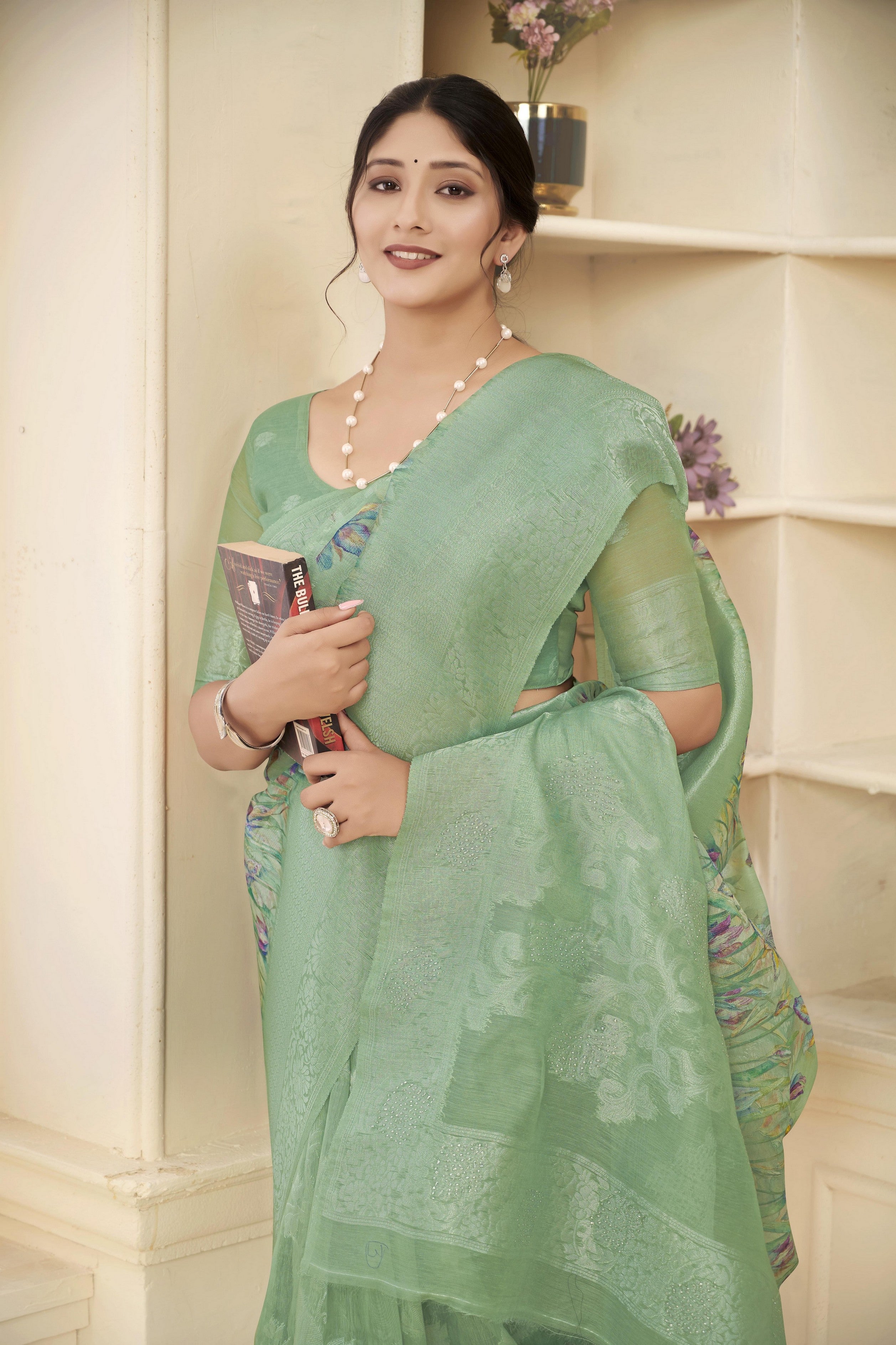 Green Woven Jacquard Designer With Printed Rich Silk Stylish Ceremonial Saree