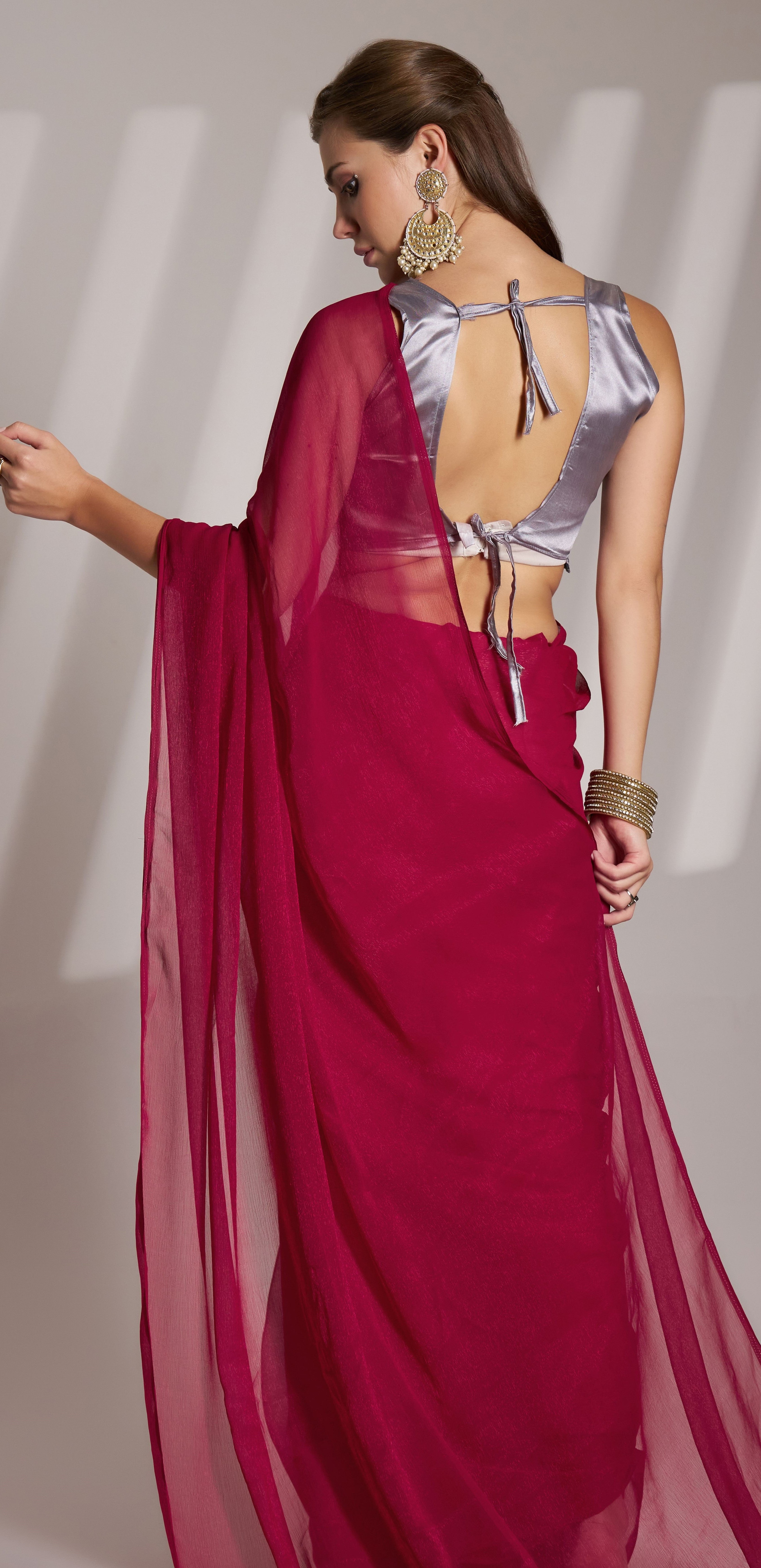 Burgundy Colour Bollywood Style Shimmer Girlie Saree