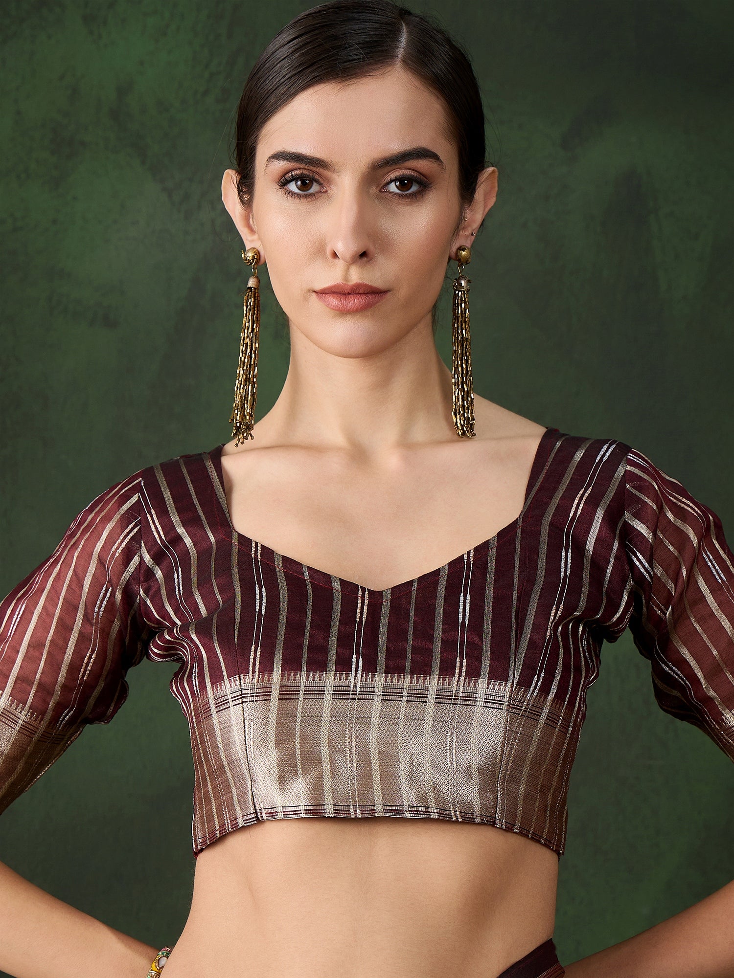 Burgundy Khadi Organza Woven Jacquard Designer Graceful Traditional Saree