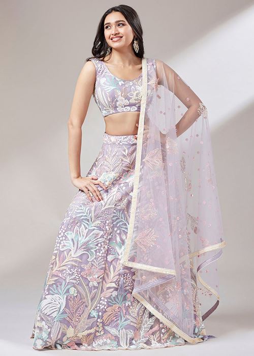 Captivating Lavender Sequins Soft Net Reception Wear Lehenga Choli