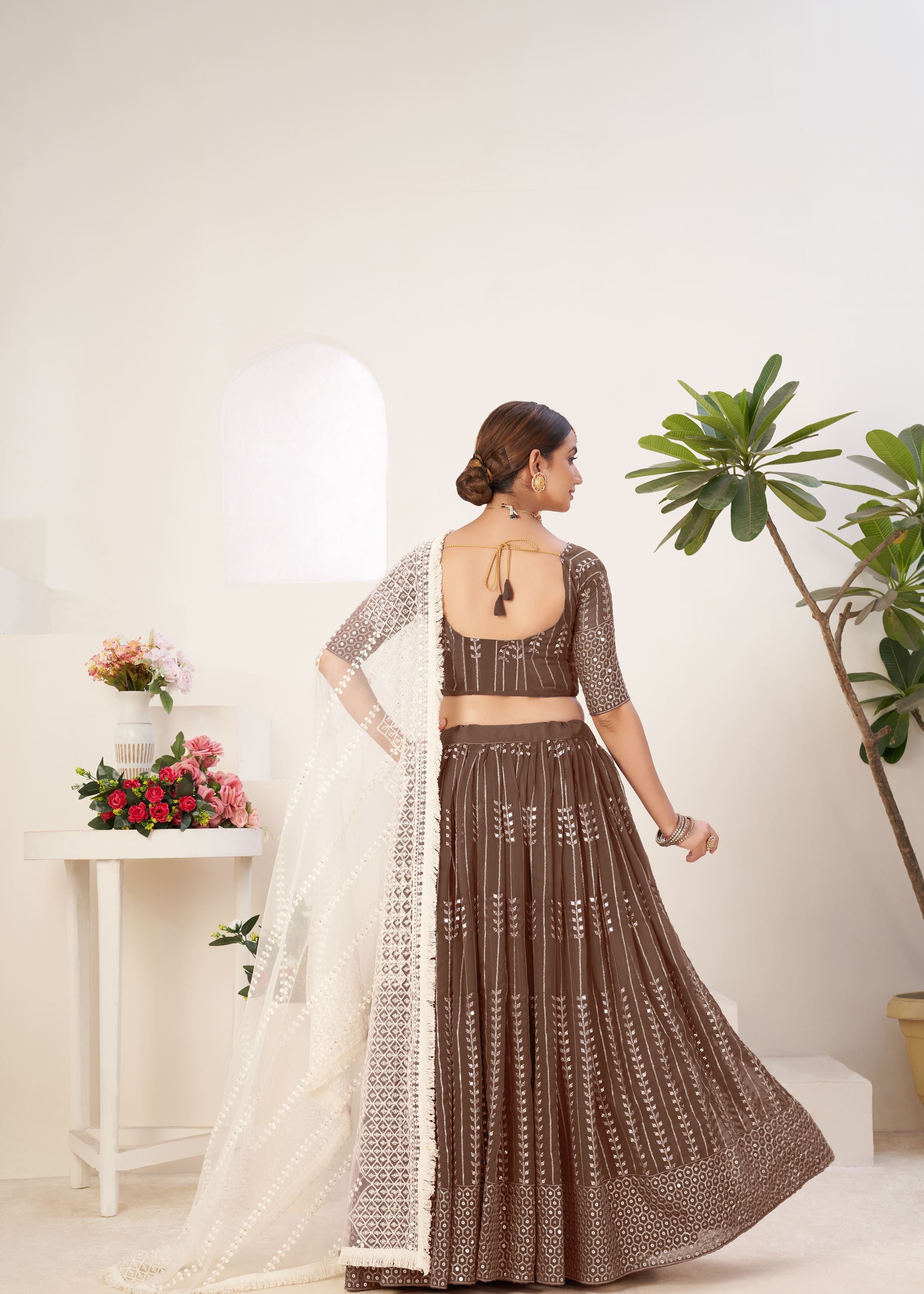 Caramel Lehenga Choli With Sequins Embroidered Work