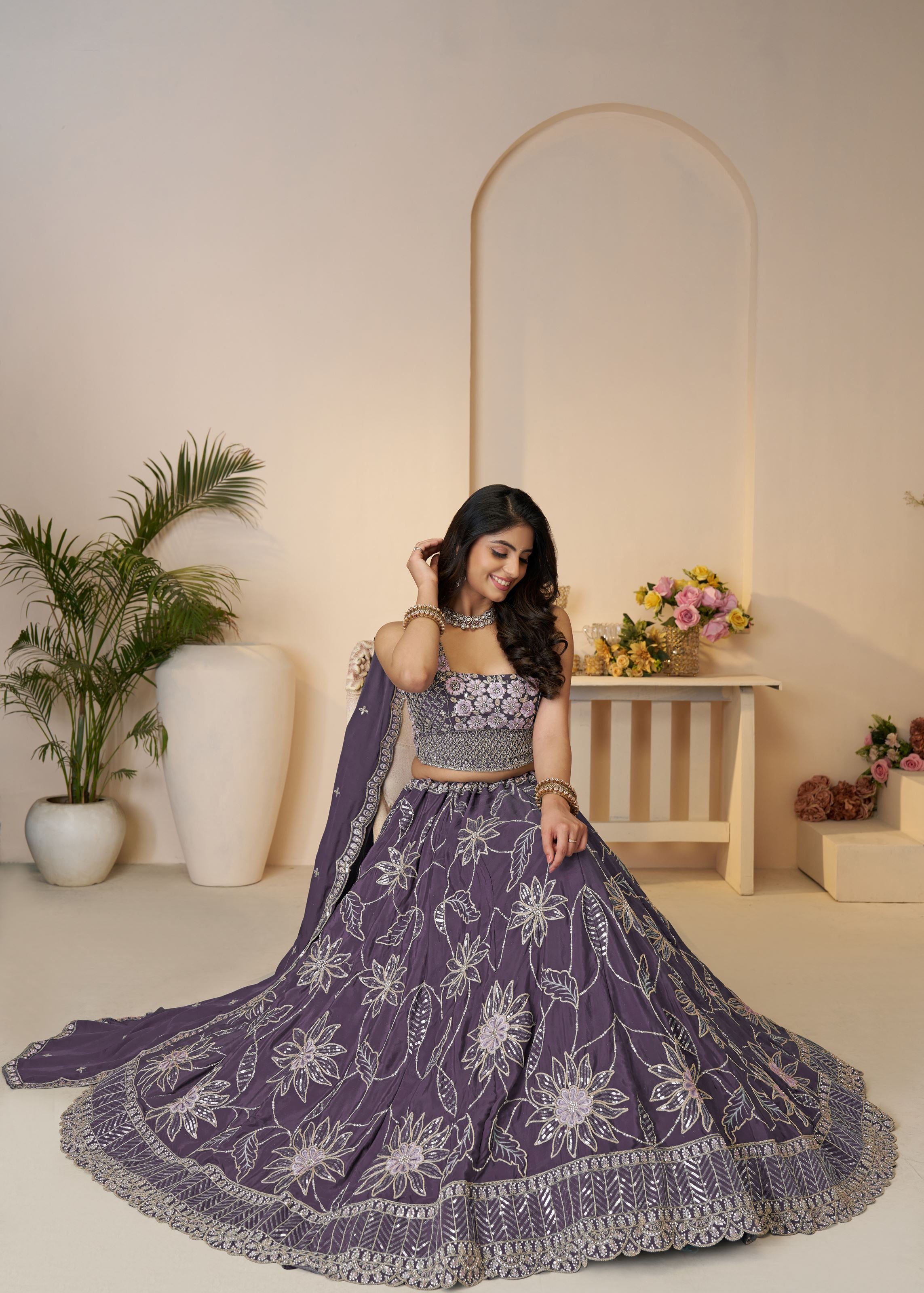 Celebrate In Color: Purple Zari Sequins Work Bridal Lehenga For Haldi Ceremonies