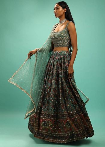 Charming Green Chinon Digital Print Designer Party Wear Lehenga Choli