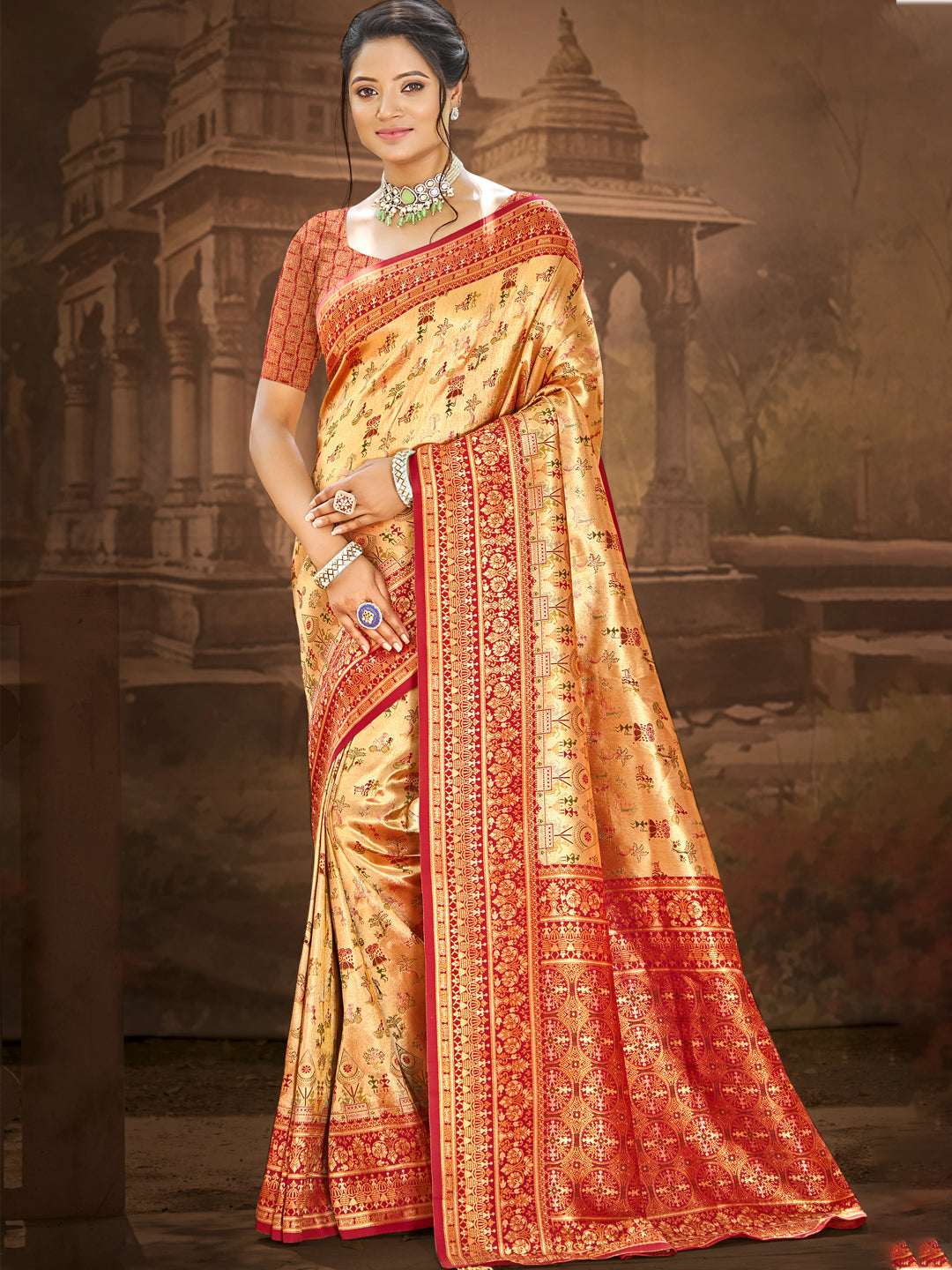 Charming Multi Color Dharmavaram Silk Festival Saree for Women