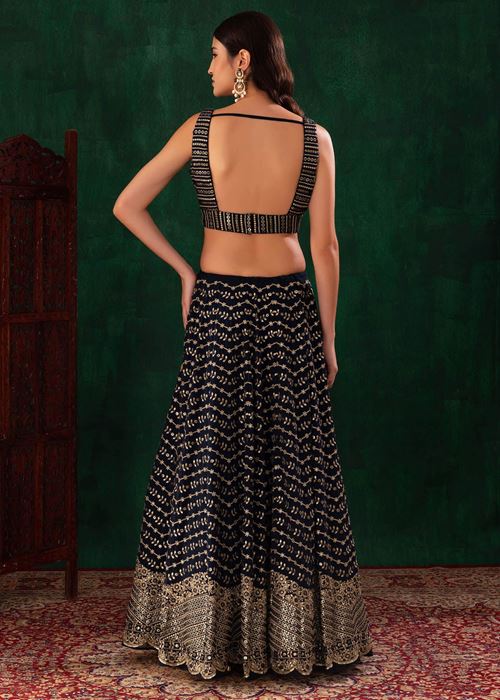 Charming Navy Blue Sequins Georgette Party Wear Lehenga Choli