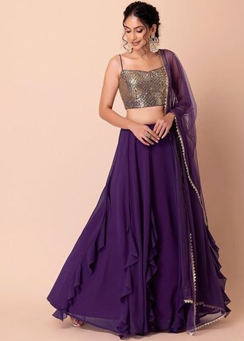 Charming Purple Georgette Party Wear Lehenga With Sequins Choli