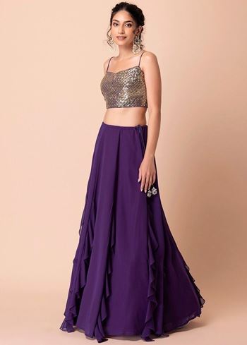 Charming Purple Georgette Party Wear Lehenga With Sequins Choli
