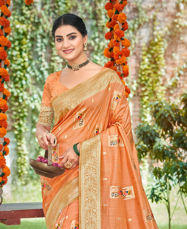Charming Yellow Assam Silk Meenakari Festival Saree