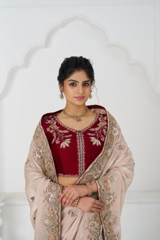 Chiku Color Stunning Fendi Silk Saree With Zari & Sequins Elegance