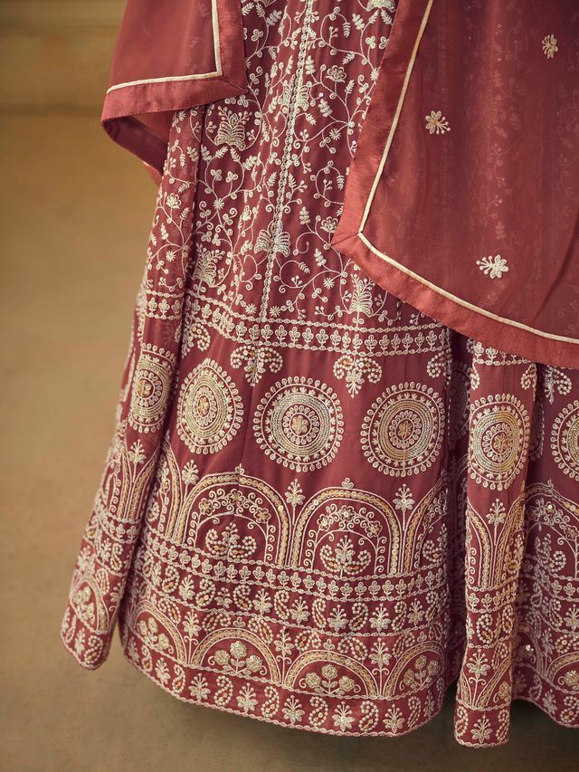 Chocolate Anarkali Suit With Heavy Thread Embroidery With Sequis Work