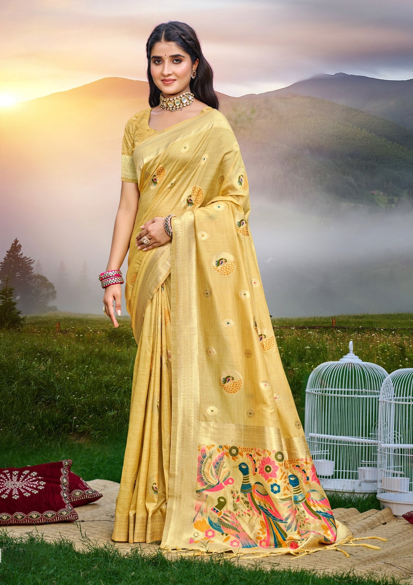 Classic Light Pink Assam Silk Meenakari Festival Saree