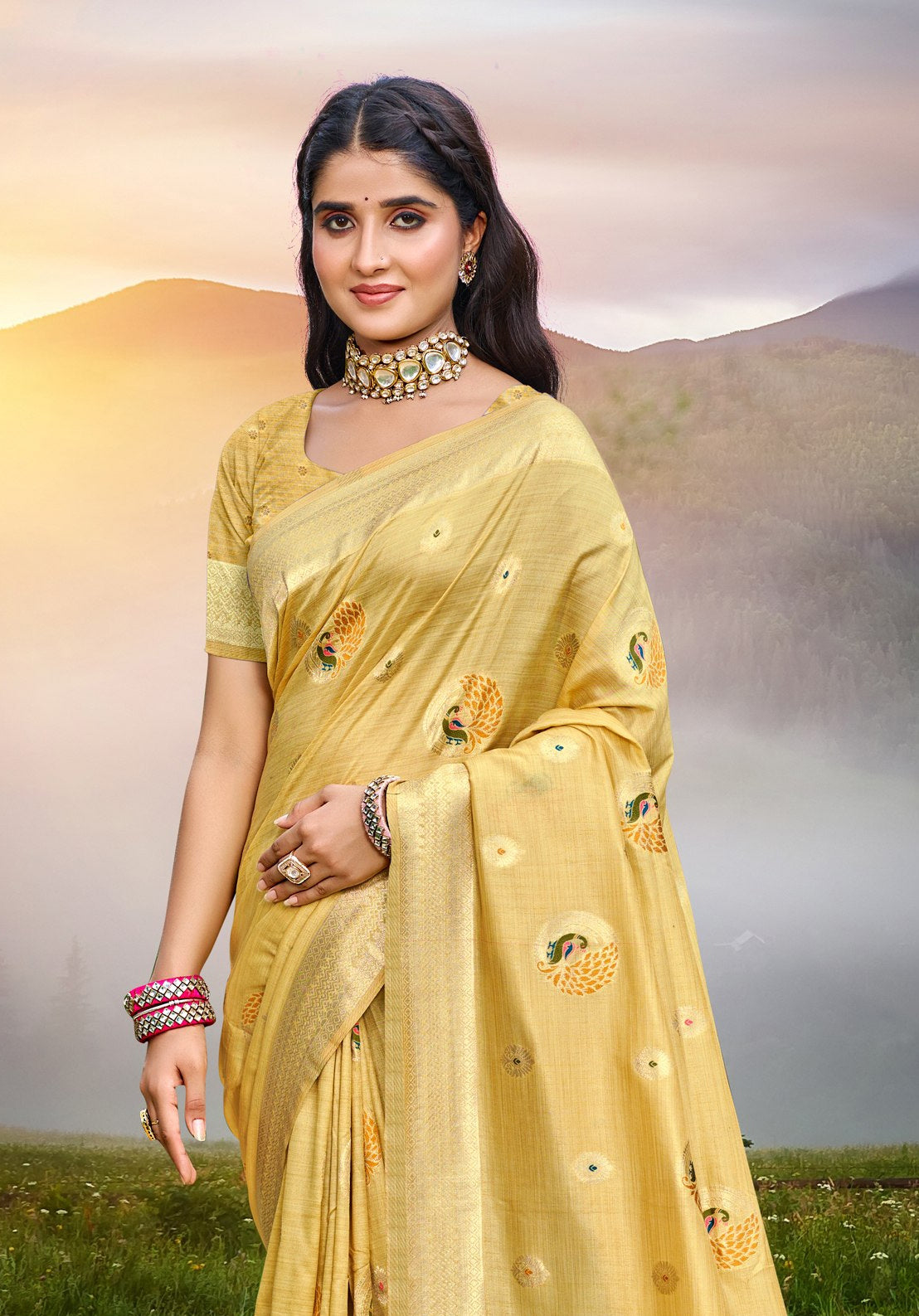 Classic Light Pink Assam Silk Meenakari Festival Saree