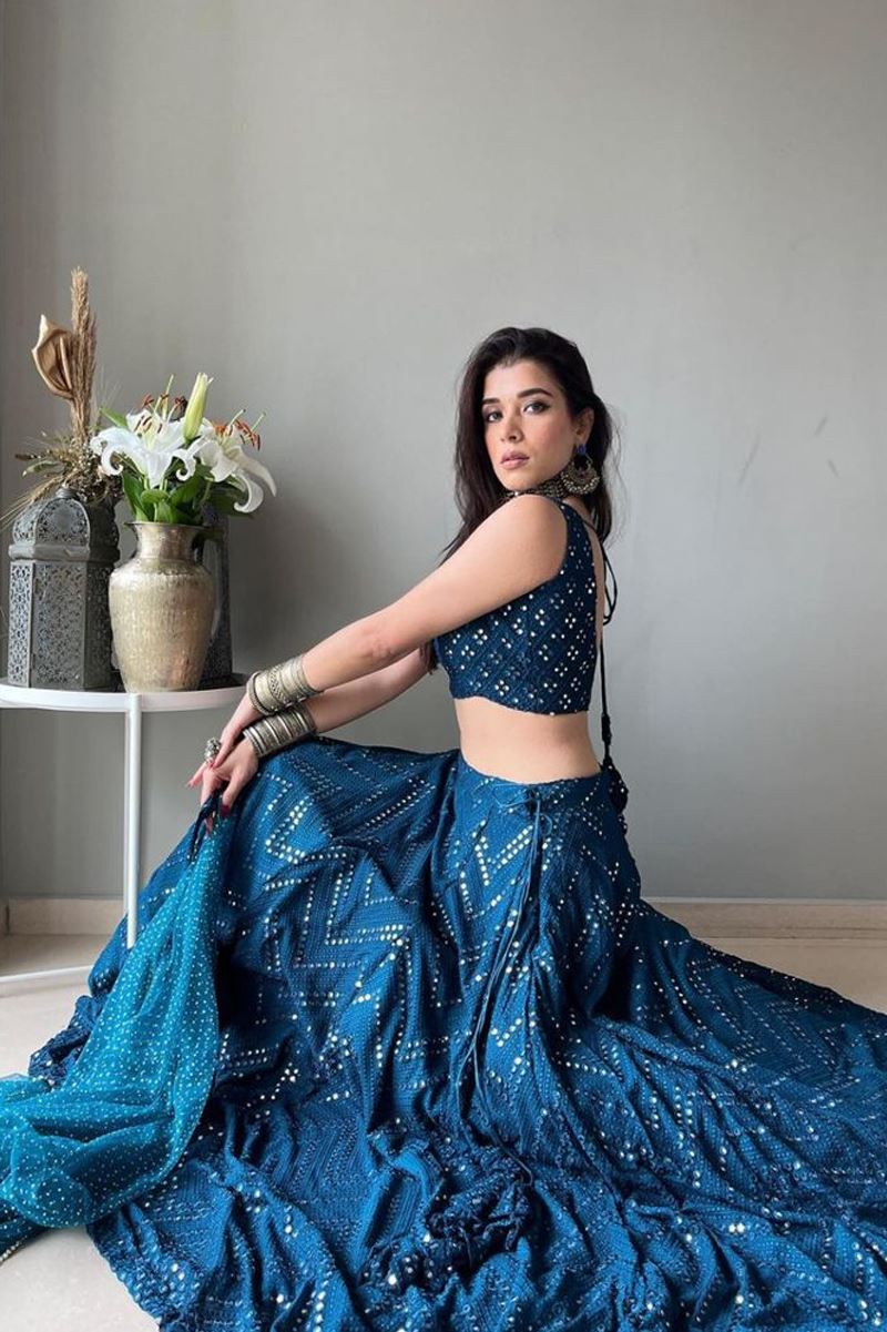 Cobalt Blue Lehenga Choli With Embroidery Work