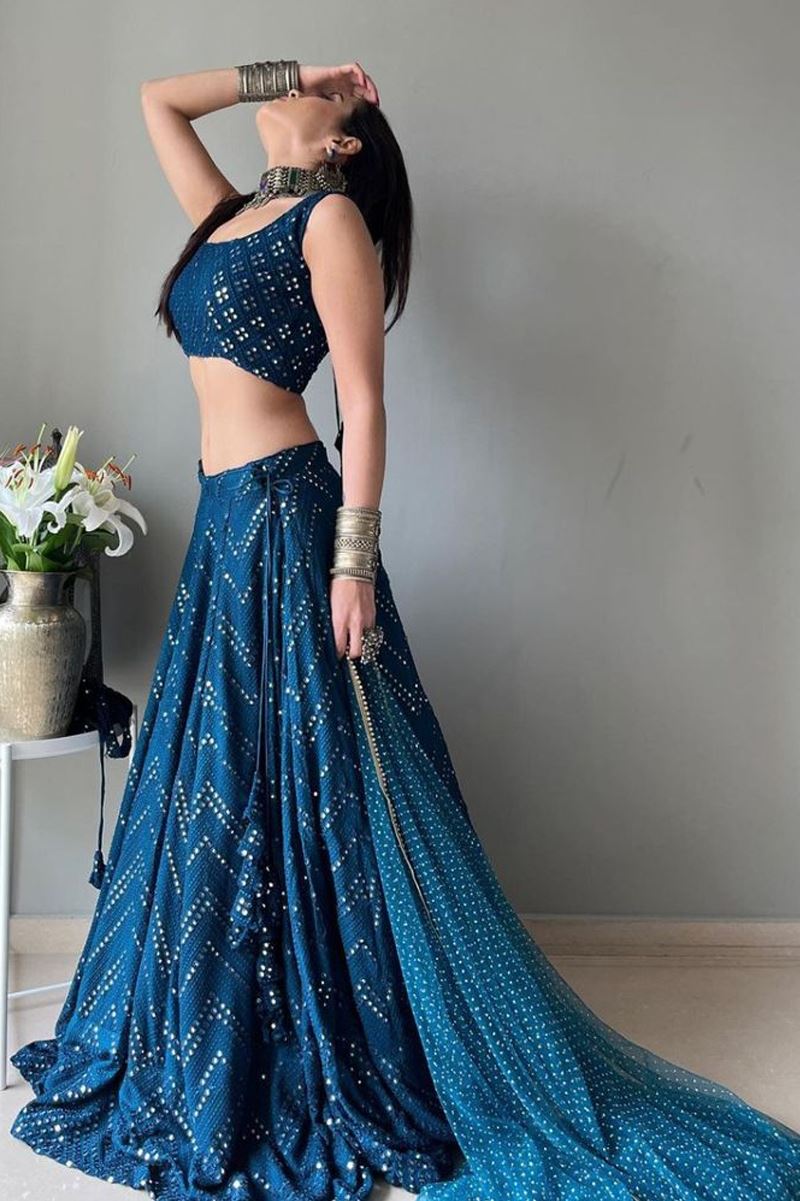 Cobalt Blue Lehenga Choli With Embroidery Work