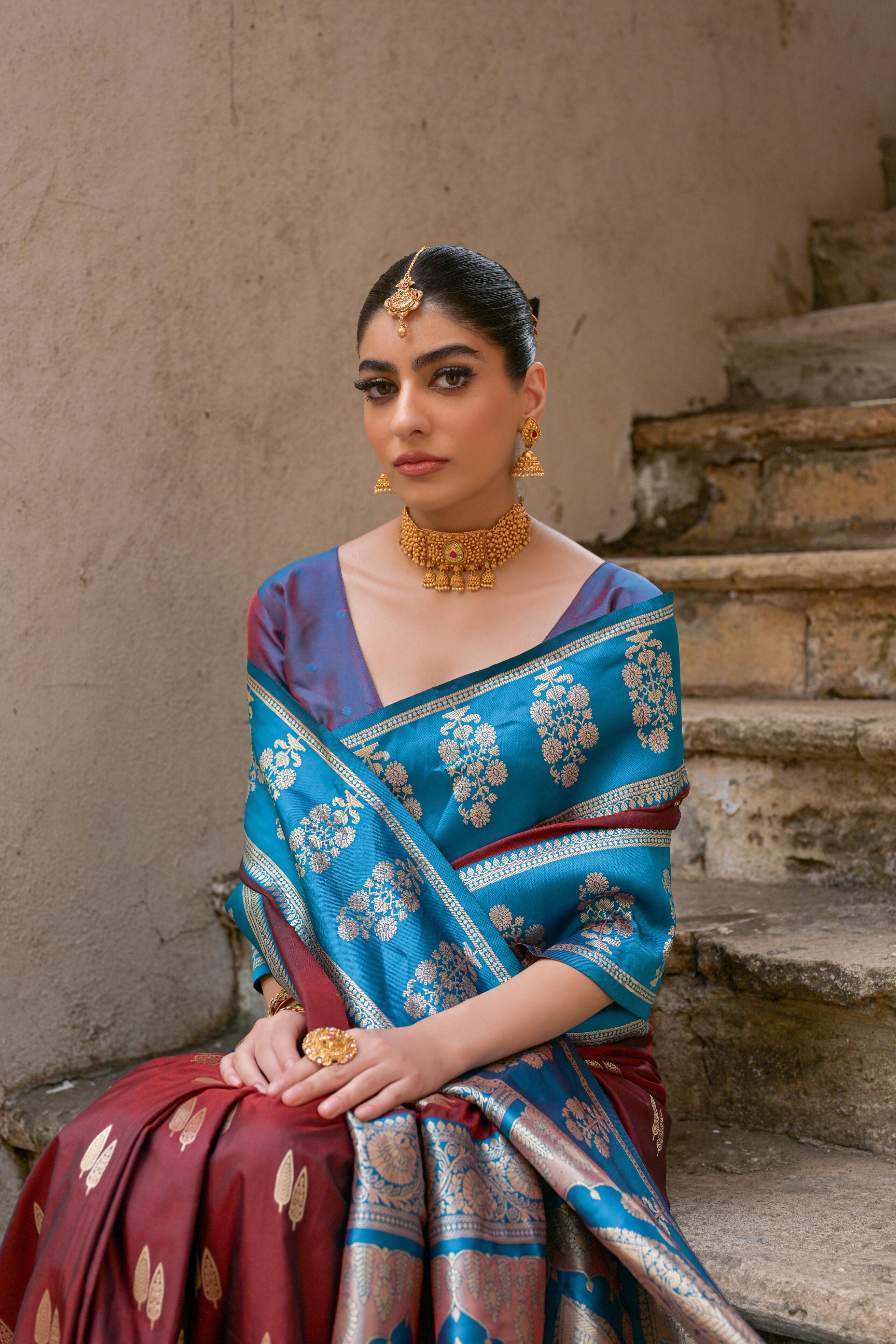 Coffee Banarasi Silk Woven Jari Designer Heavy Rich Looks Ceremonial Saree