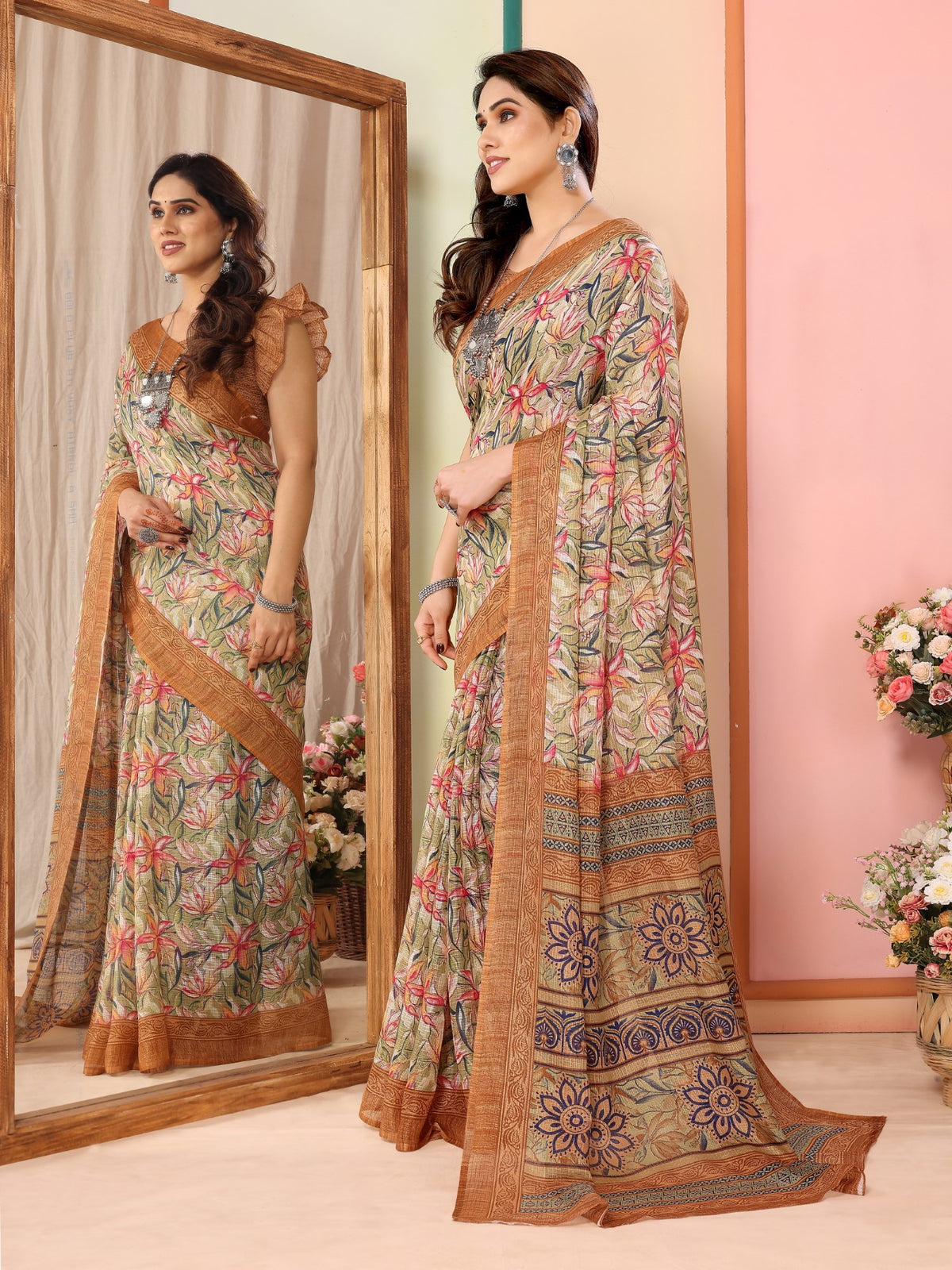 Coffee Kota Doriya Saree with Print