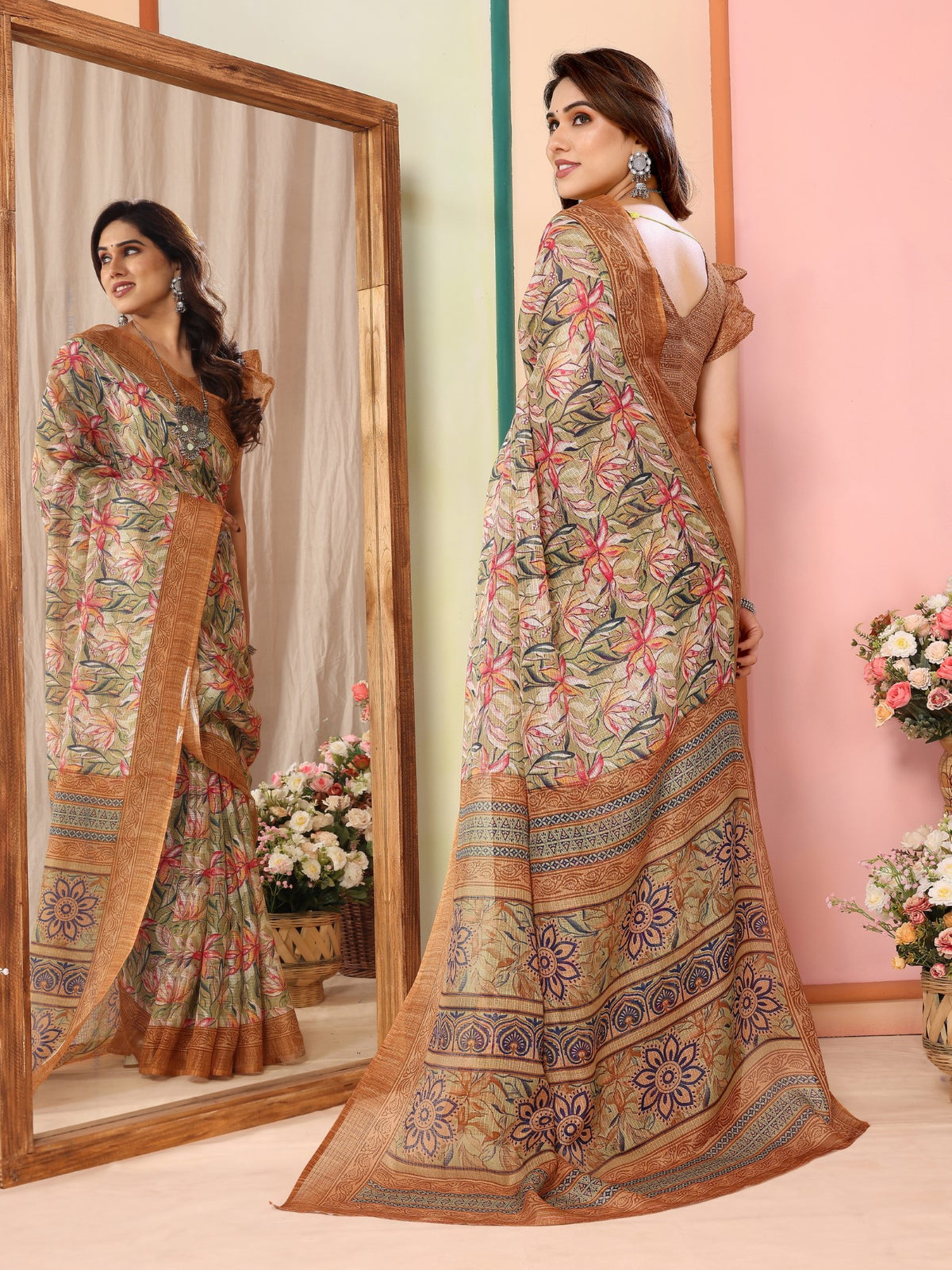 Coffee Kota Doriya Saree with Print