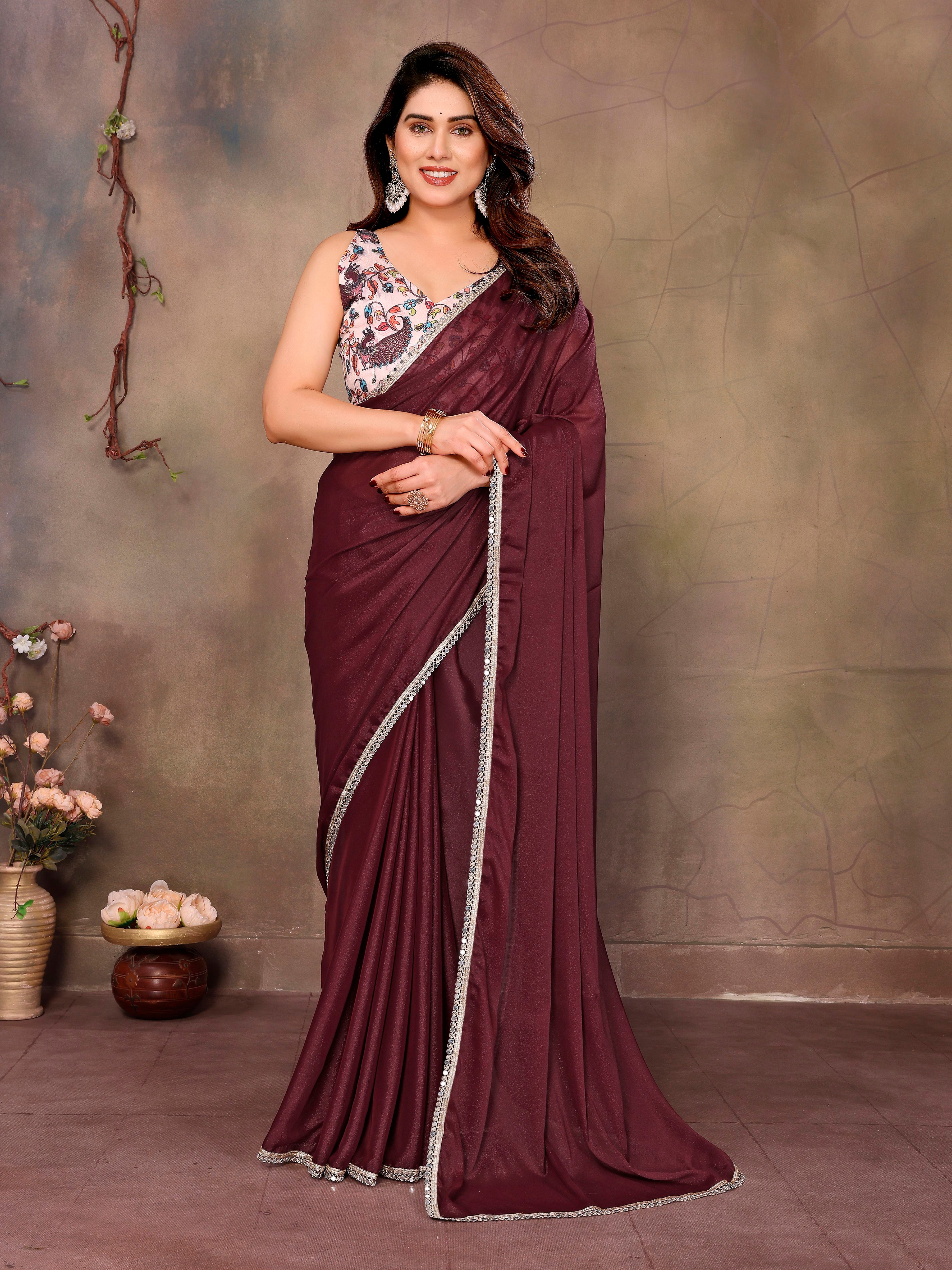 Coffee Solid Fancy Ethnic Saree For Ceremonial Girlie Looks