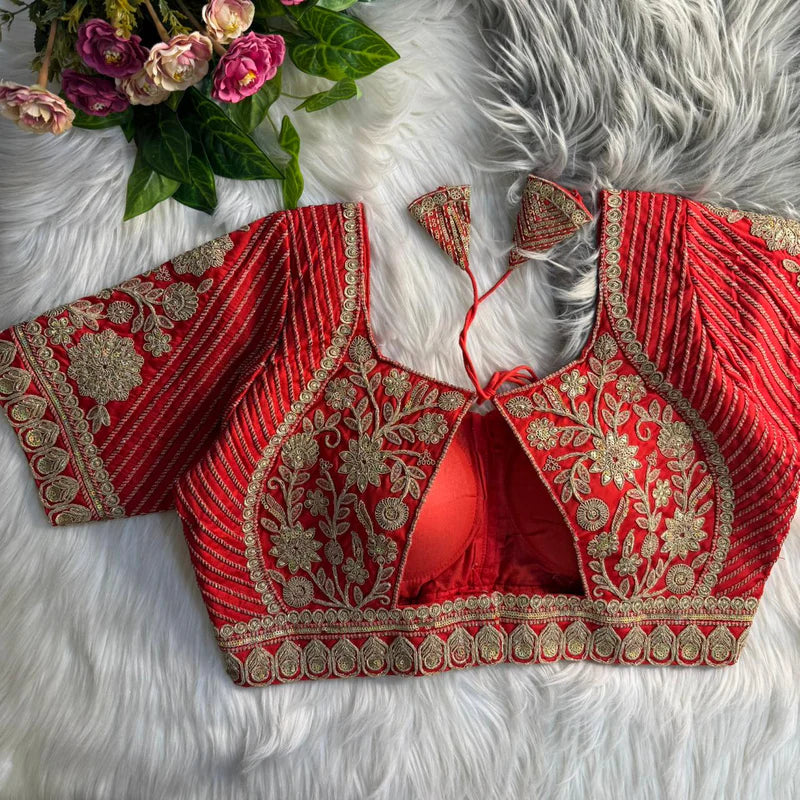 Copper Heavy Bridal Madhubala Style Italian Silk Blouse with Embroidery & Sequins Work
