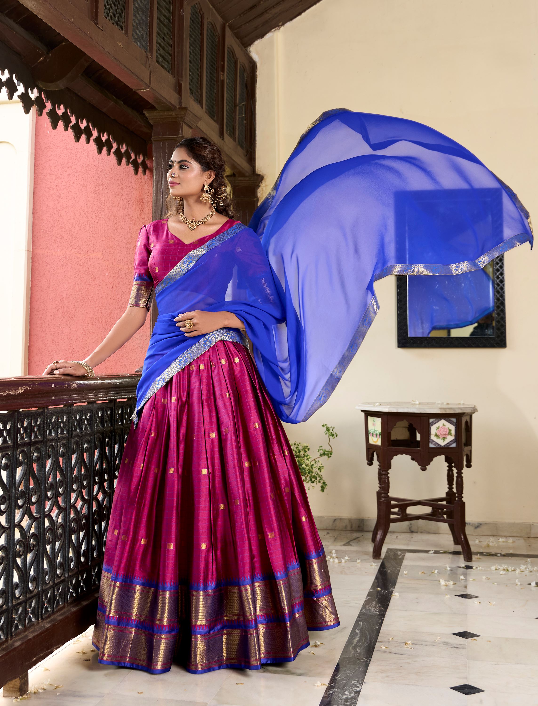 Cotton Silk Pink Lehenga With Traditional Paithani Weave Detailing