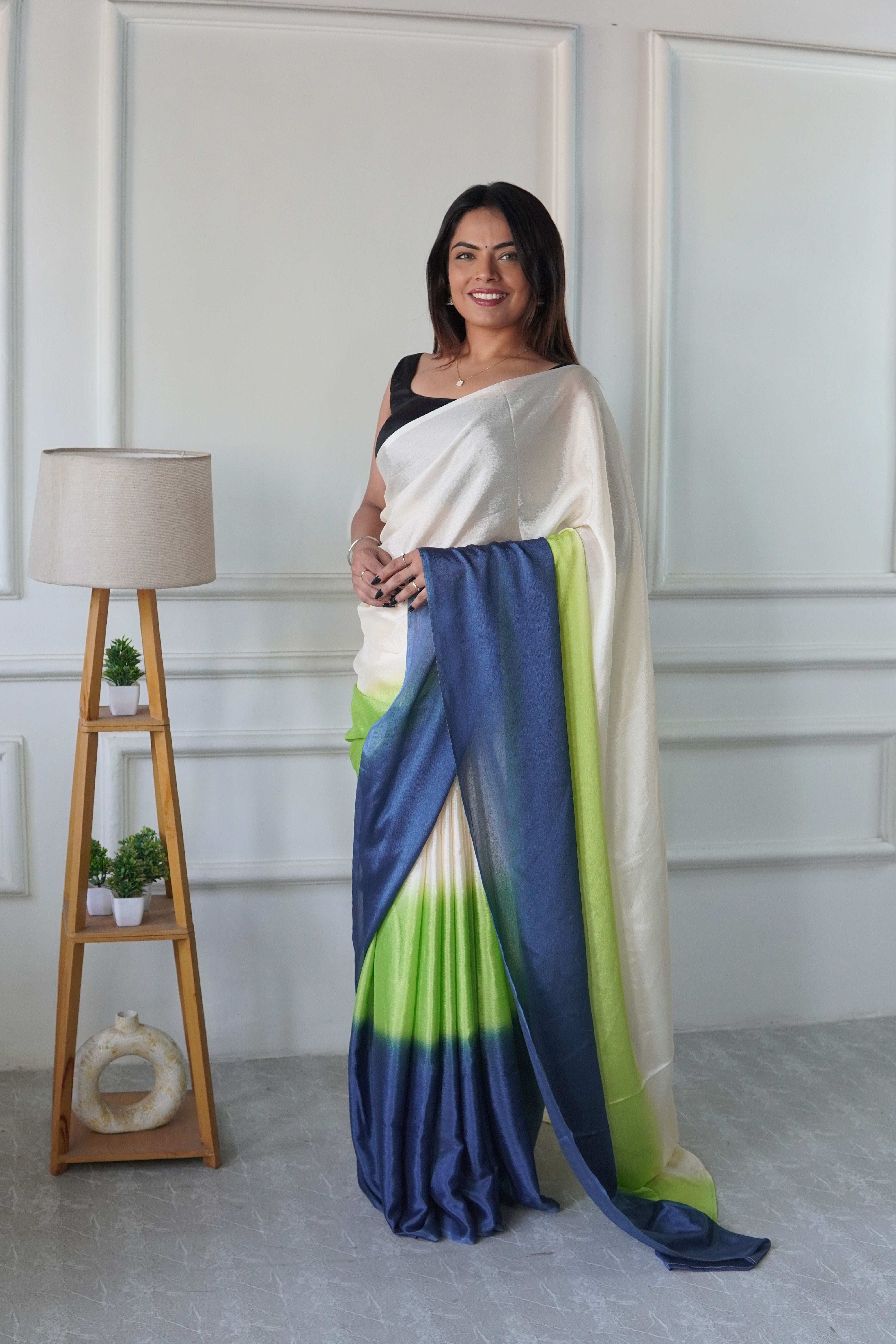 Cream Chinon Pedding Solid Designer Ready To Wear Saree