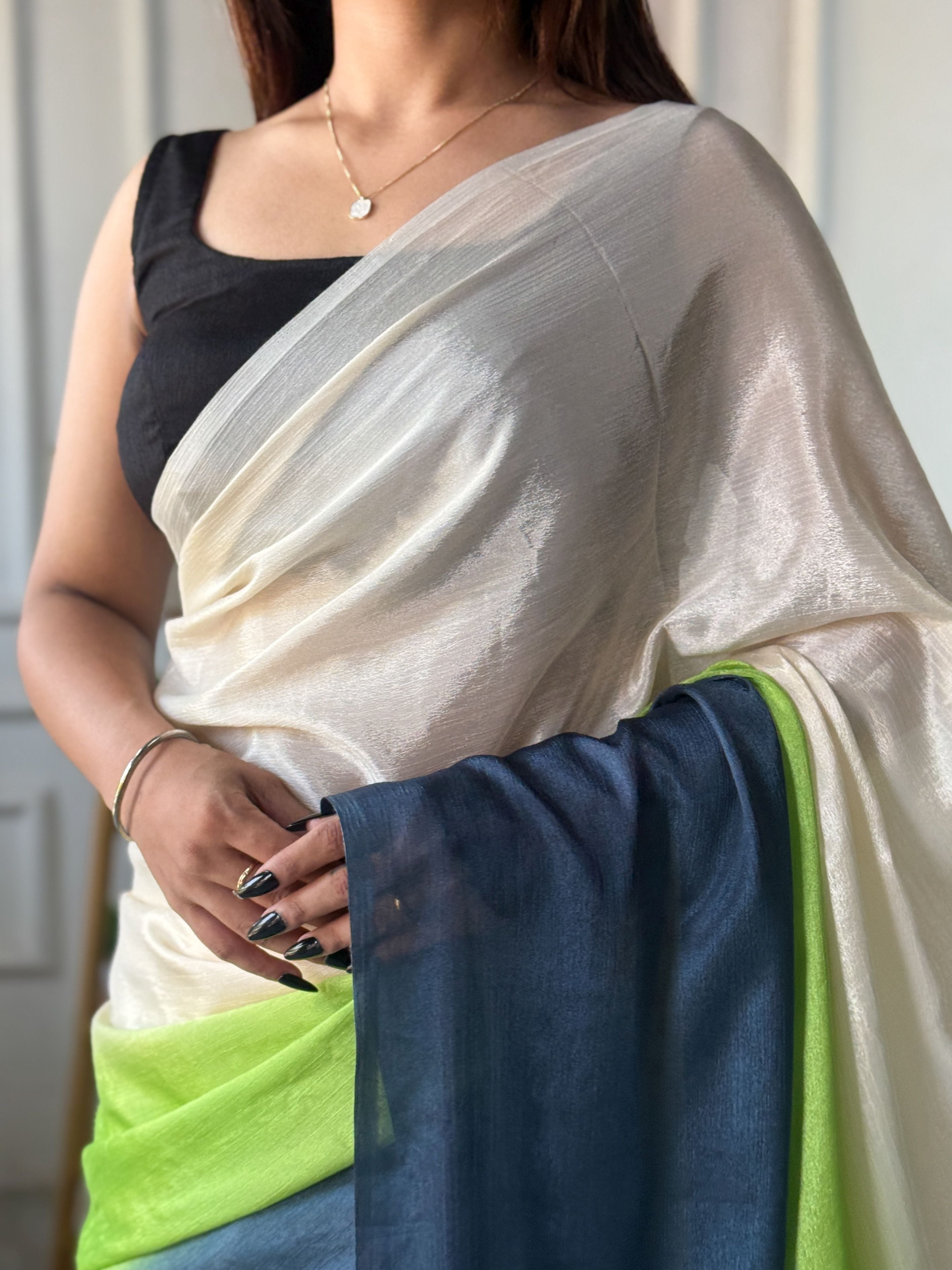 Cream Chinon Pedding Solid Designer Ready To Wear Saree