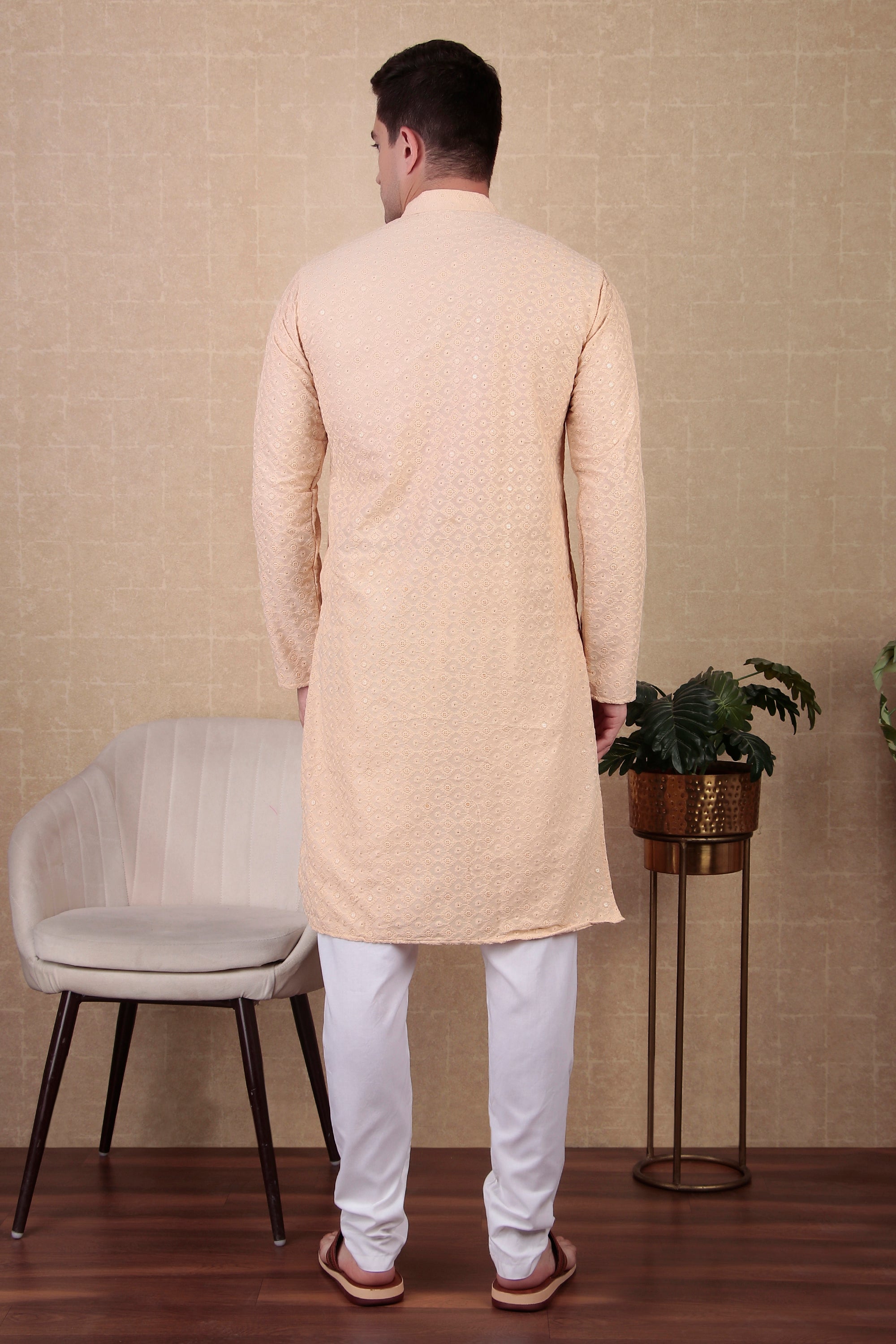 Cream Color Sequins Embroidered Bollywood Style Kurta Payjama Set – Subtle and Classy