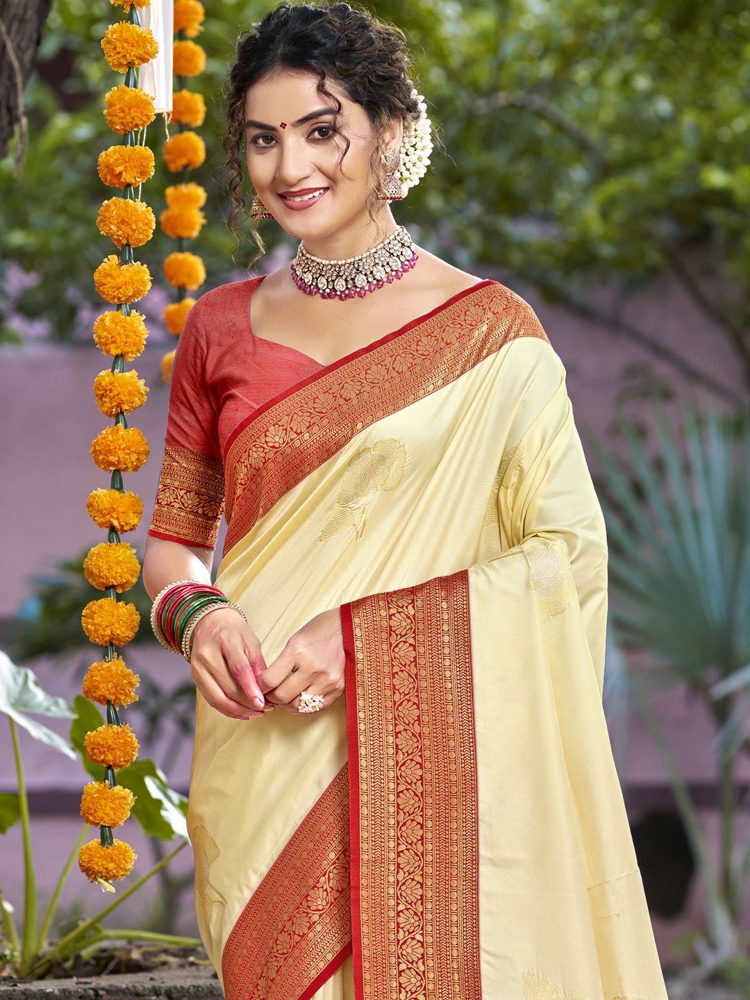 Cream Color Silk Weaving Classic Saree