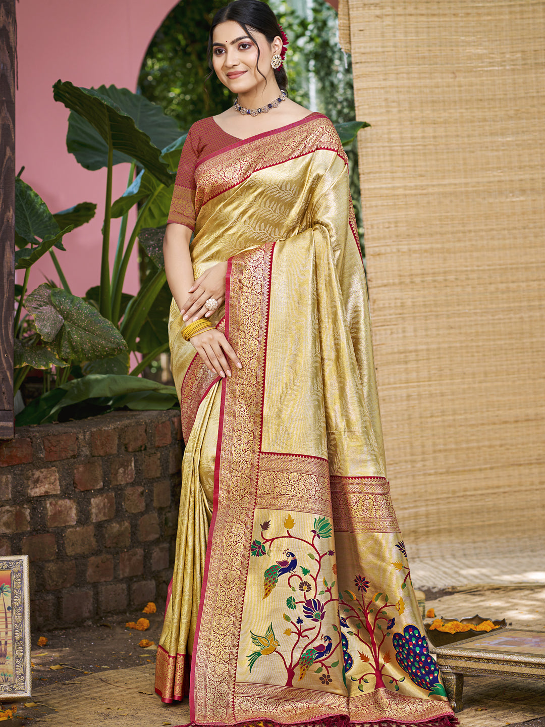 Cream Kanjivaram Silk Saree With Timeless Grace and Elegant Charm