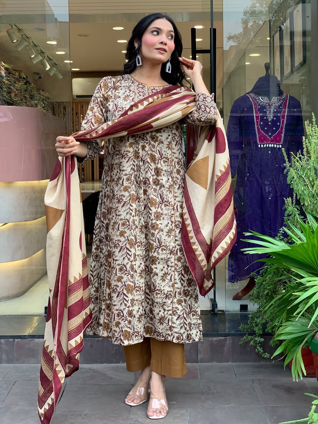 Cream Magic Cotton Kurta Pant Set Printed