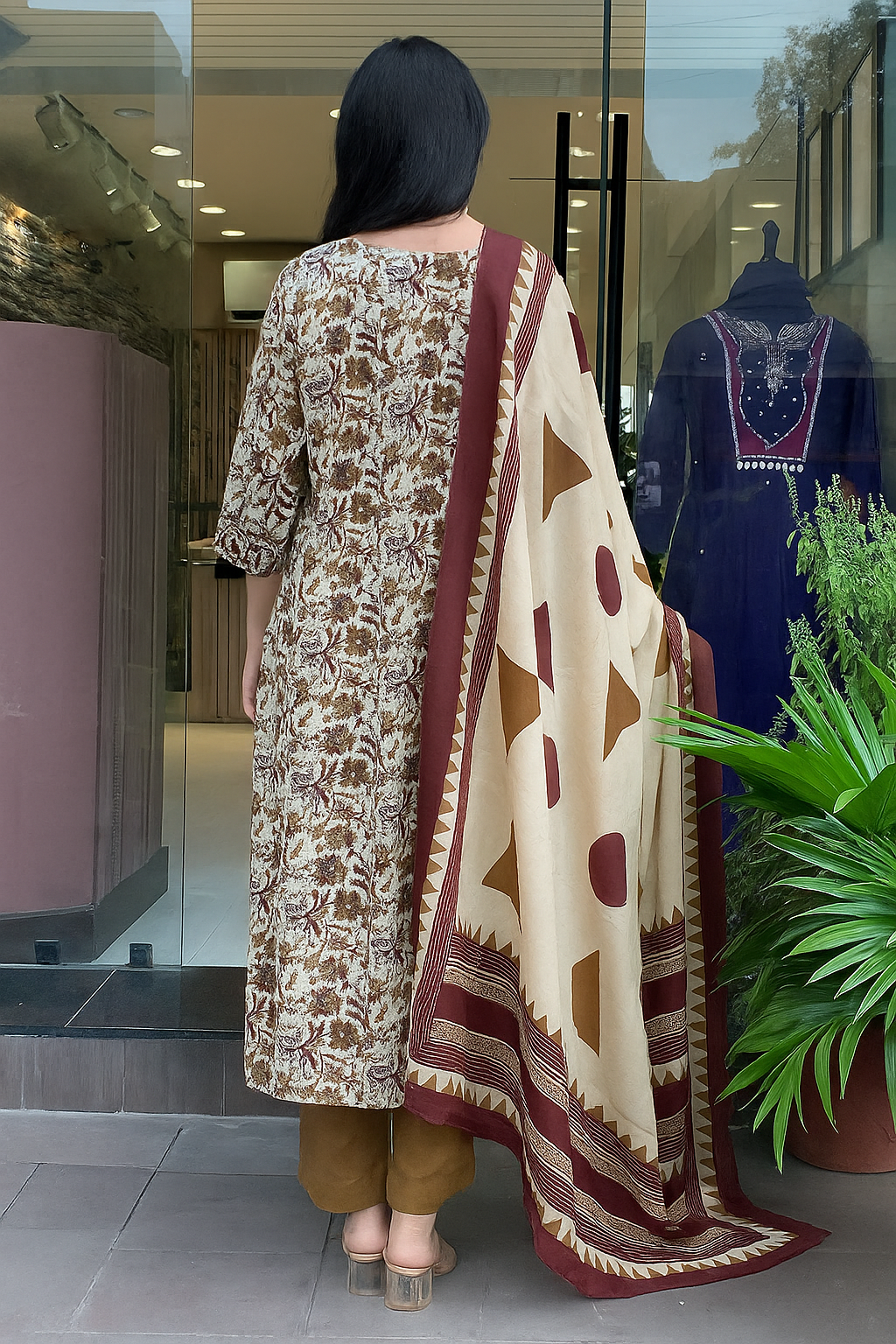 Cream Magic Cotton Kurta Pant Set Printed