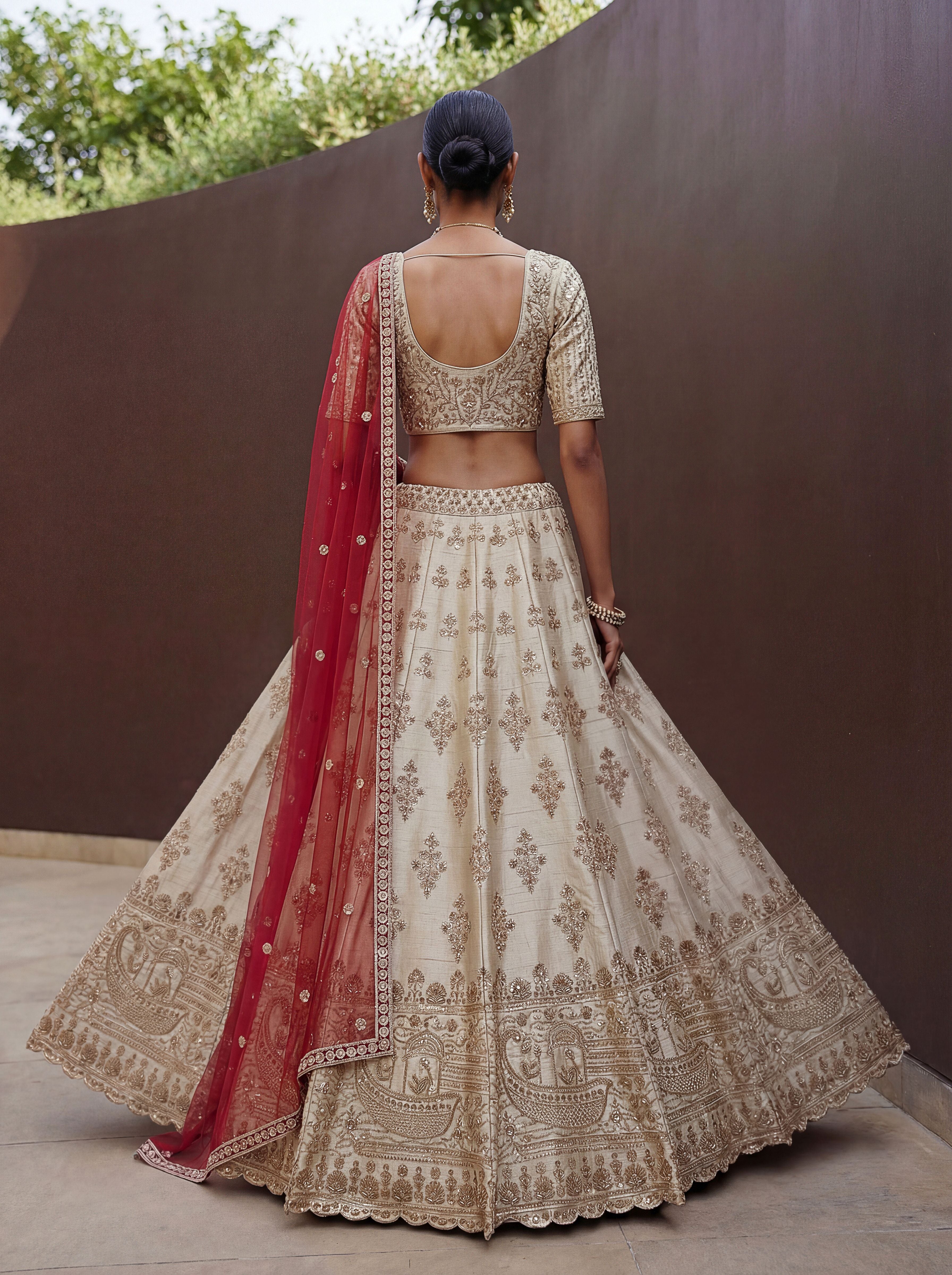 Cream Silk Lehenga Choli With Hand Work With Jari Embroidery And Pipe Work