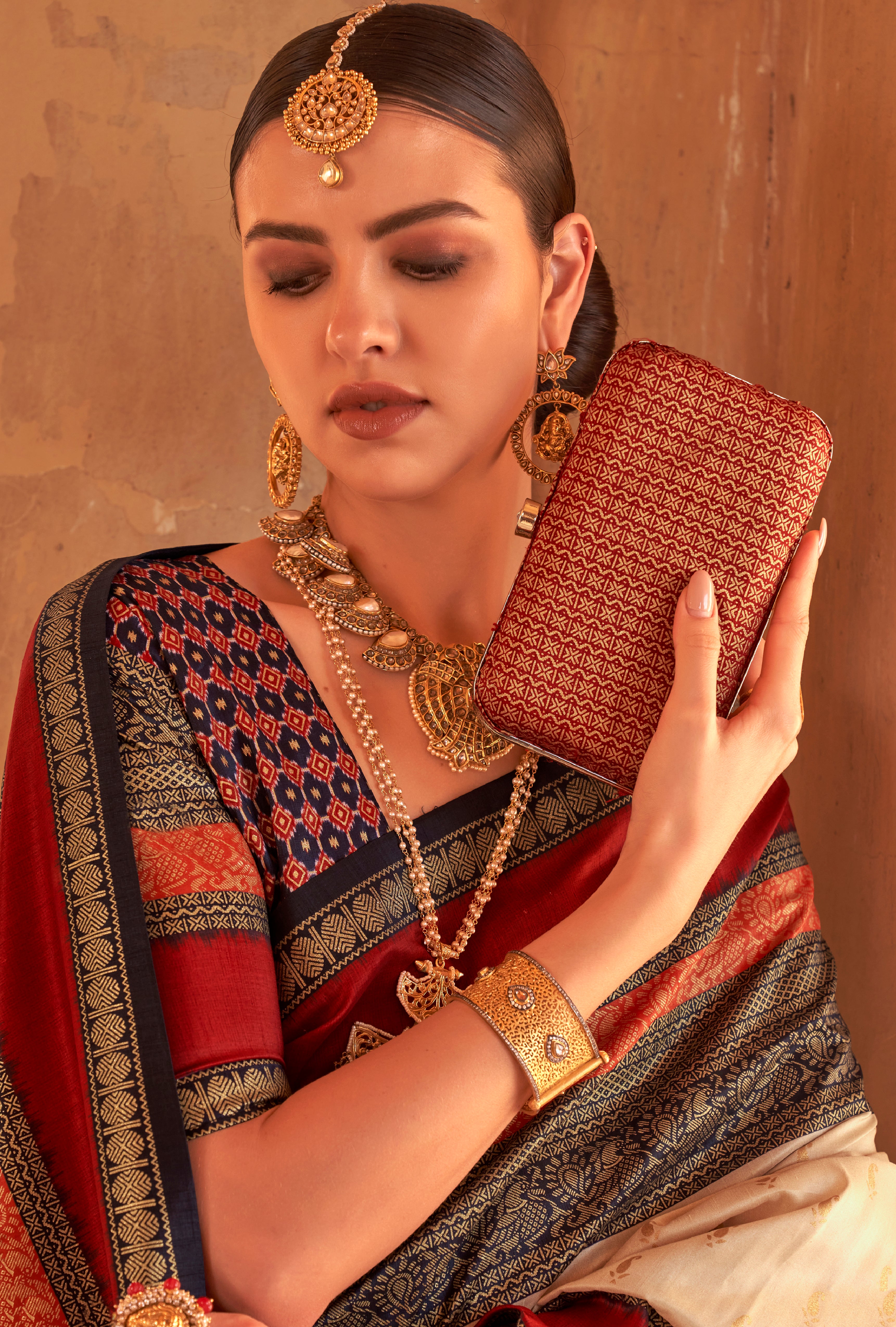 Cream Silk Saree with Jacquard Woven Work