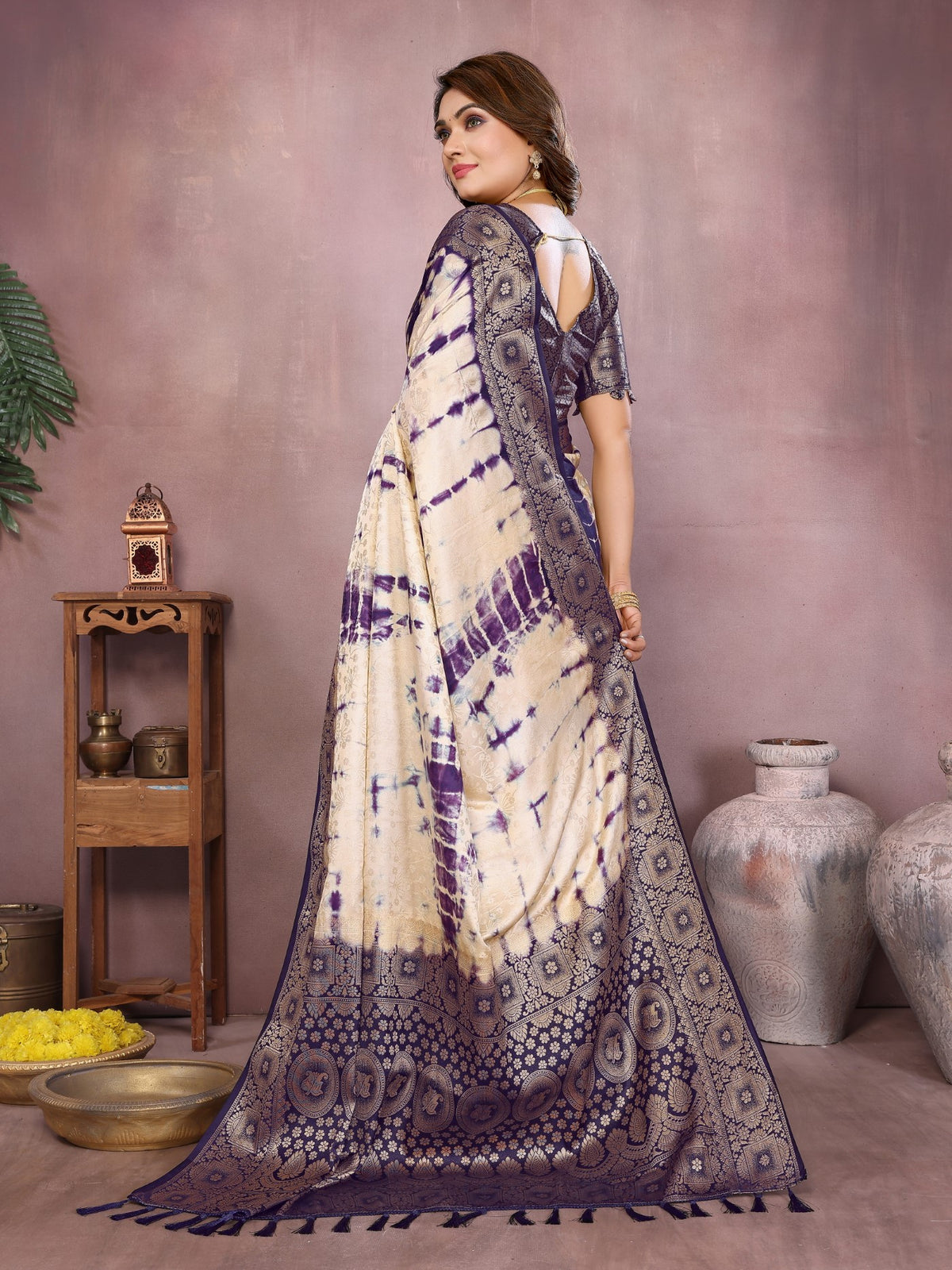 Cream Soft Satin Silk Saree With Premium Sibory Zari Border