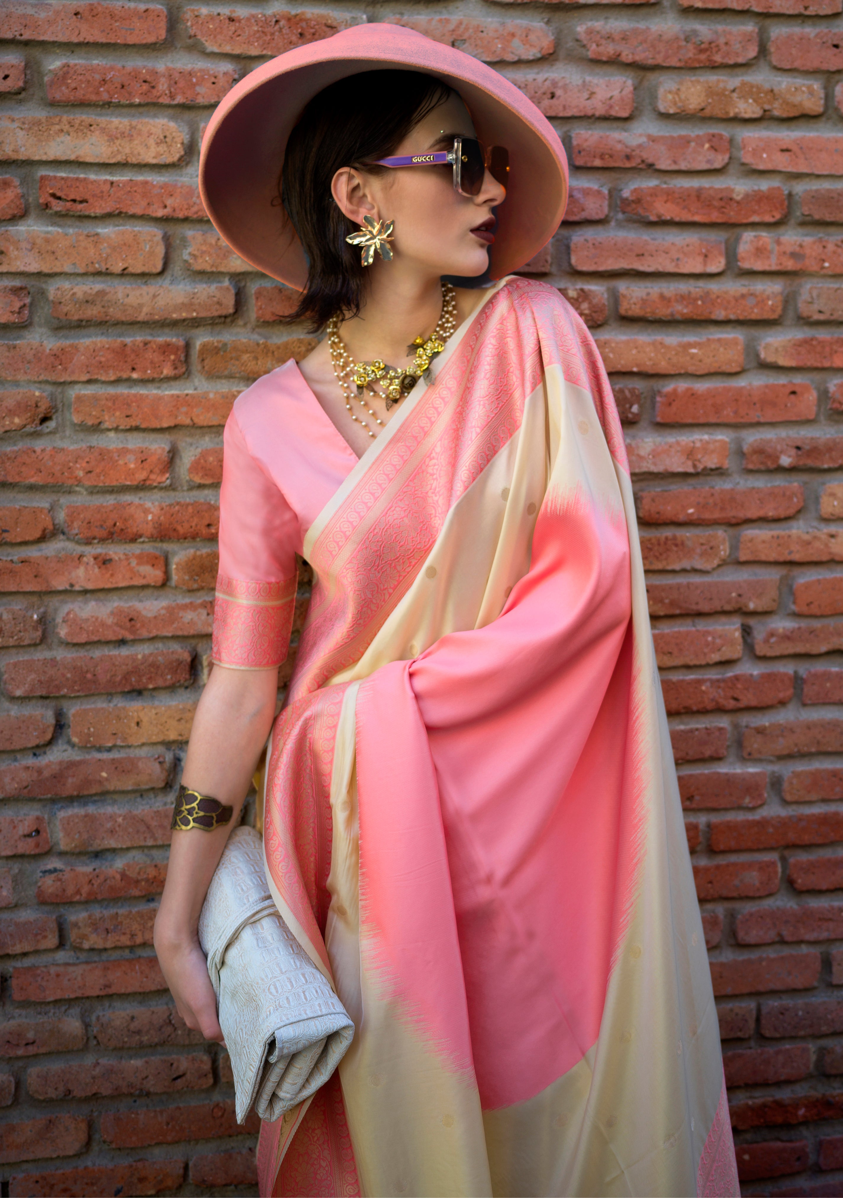 Cream Soft Silk Saree with Jacquard Woven Work