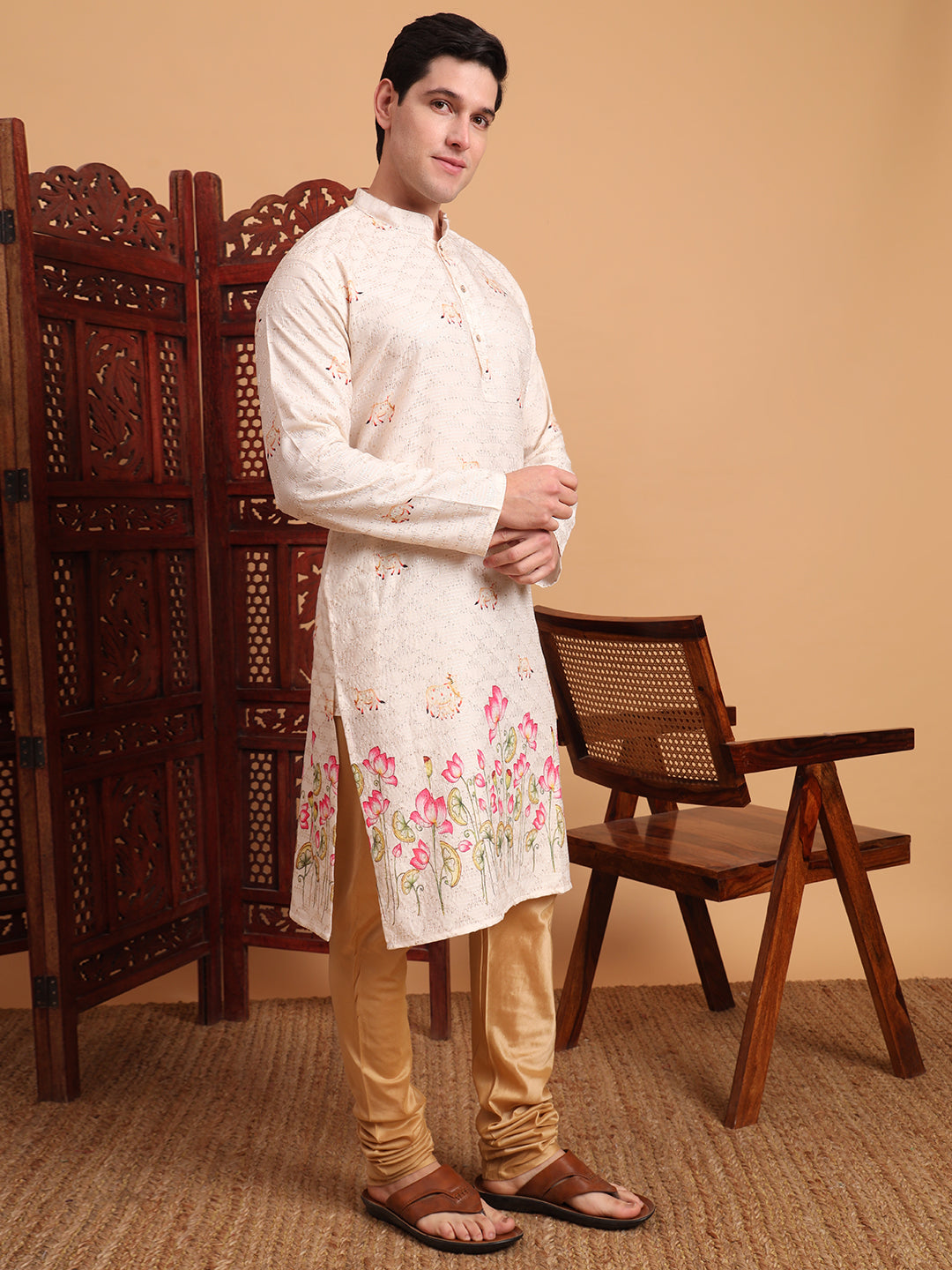 Cream Traditional Kurta for Ceremonial Looks