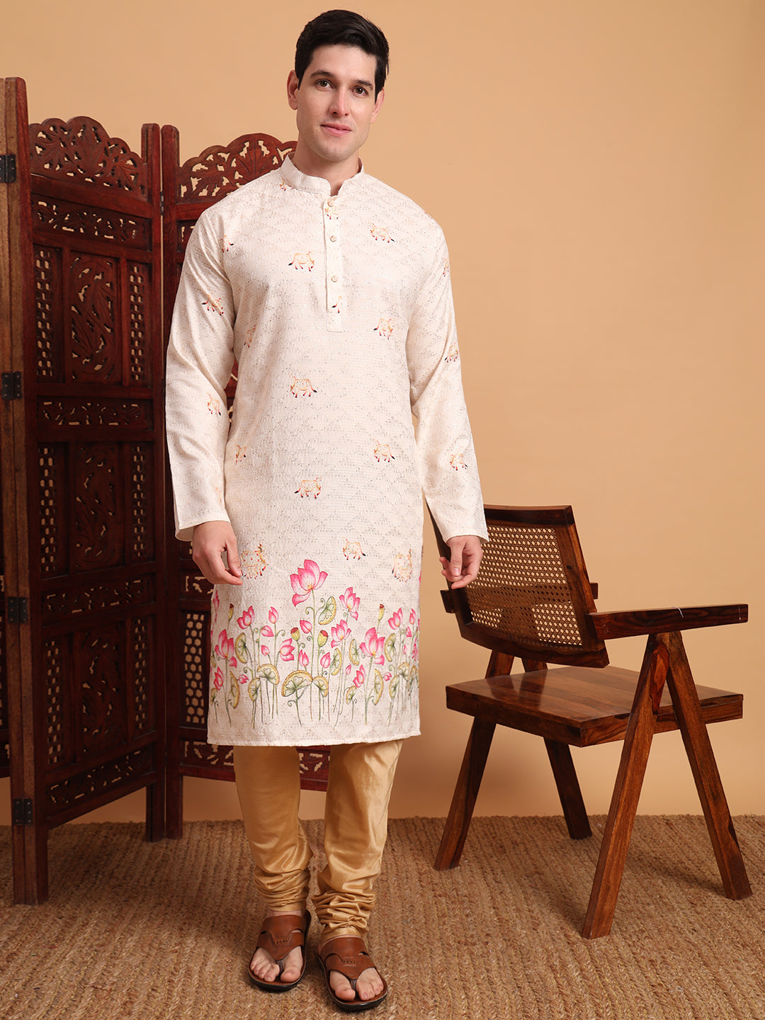 Cream Traditional Kurta for Ceremonial Looks
