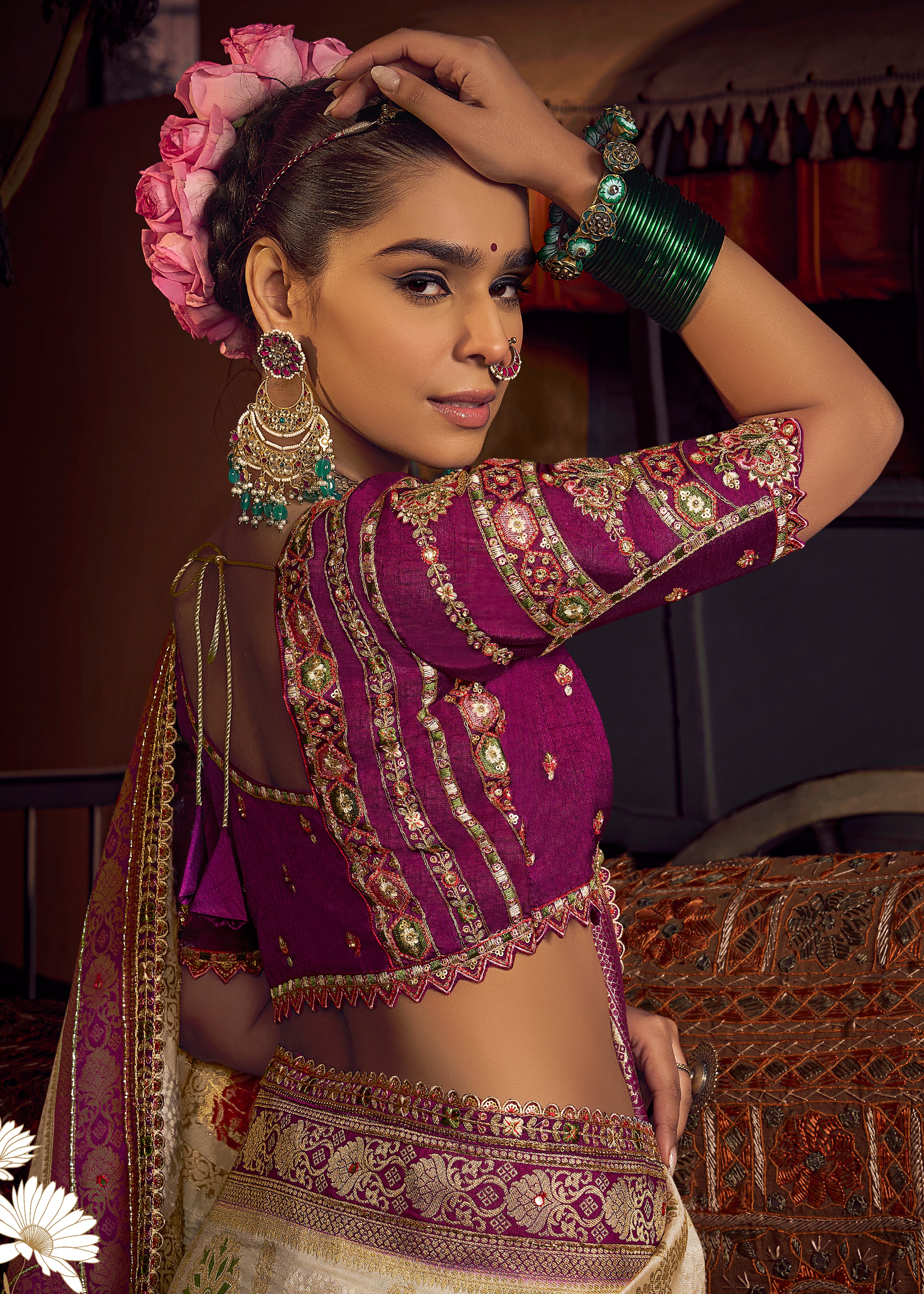 Cream Viscose Dola Saree with Hand Work and Embroidered Blouse