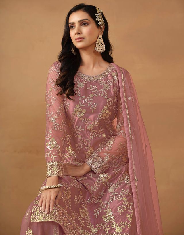 Dark-Baby-Pink Salwar Kameez With Sequance Work