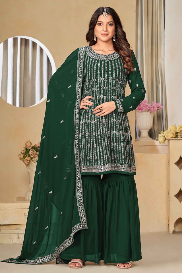 Dark-Green Salwar Kameez With Sequance Work