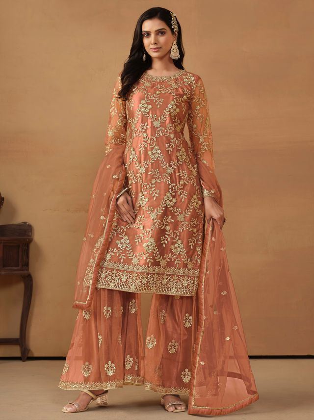 Dark-Salmon Salwar Kameez With Sequance Work