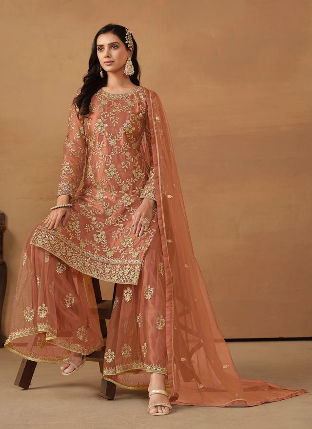 Dark-Salmon Salwar Kameez With Sequance Work