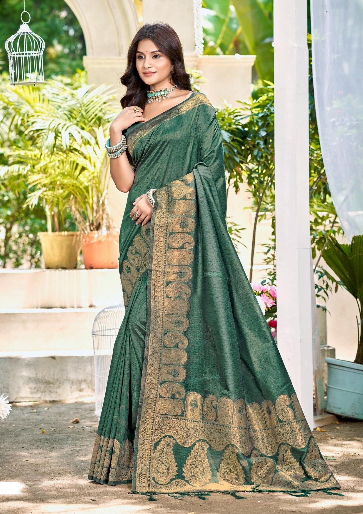 Dark Green Assam Silk Saree With Effortless Style and Everyday Grace